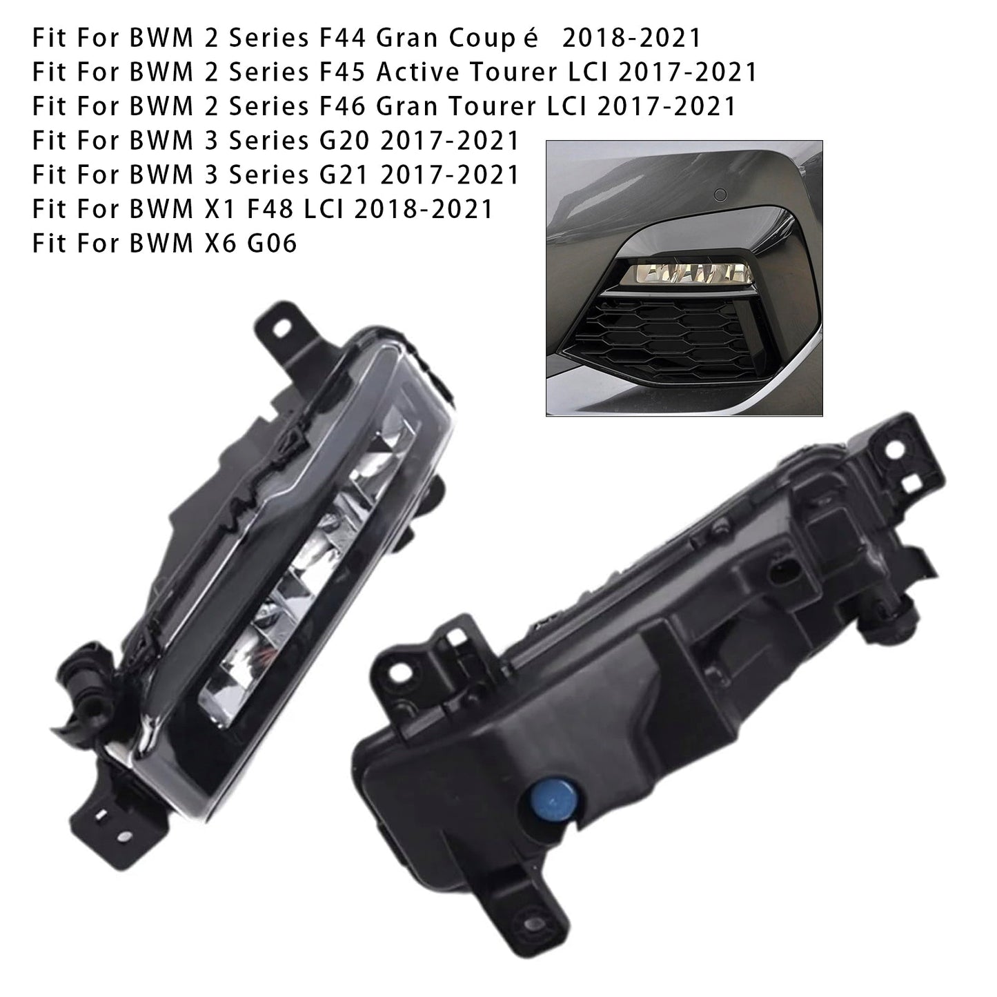 Pair LED Front Bumper Fog Lights For BMW G20 G21 X1 F48 LCI F45 F46 63178089526