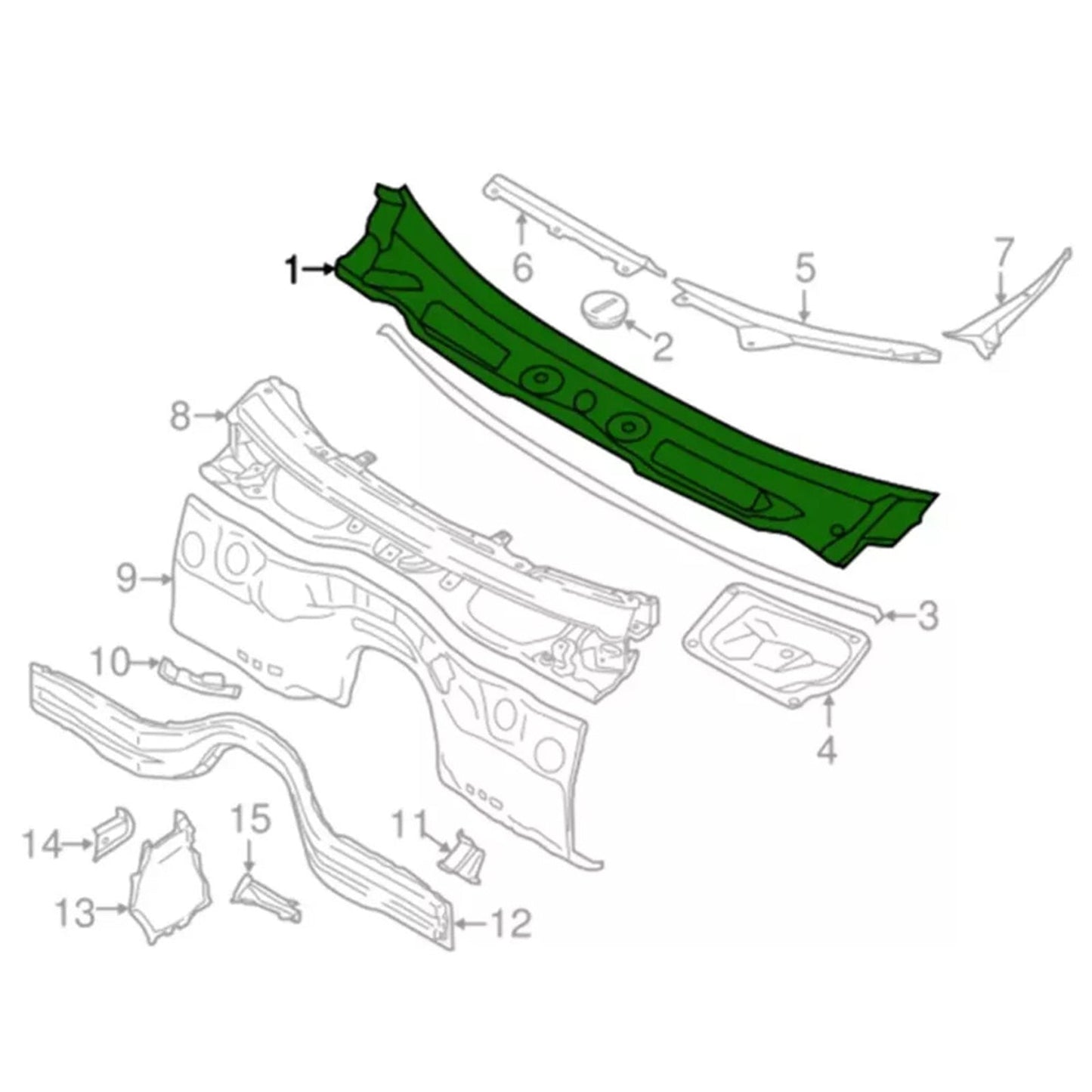 09/2008-06/2015 BMW X1 E84 Windshield Wiper Vent Cowl Grille Panel 51712990023