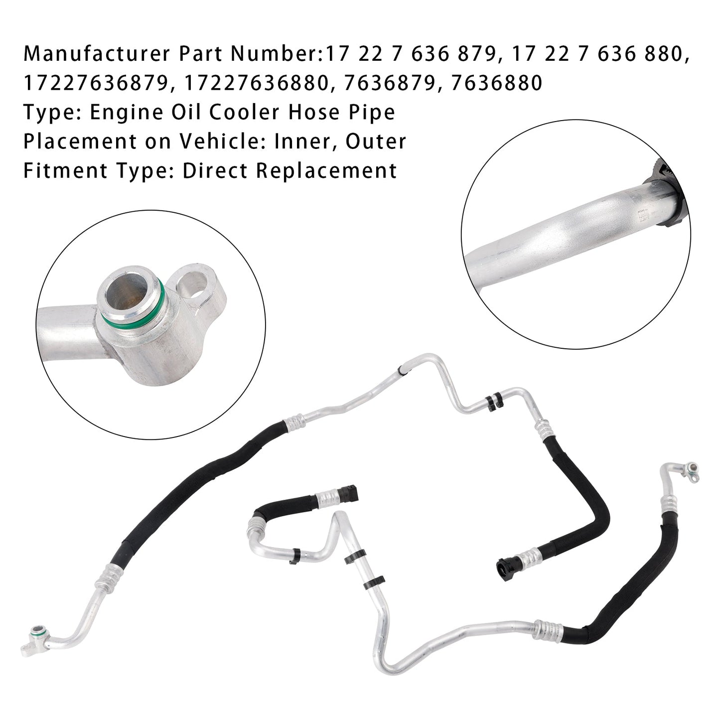2014-on BMW 6 series Coupe (F13 modified) 2X Engine Oil Cooler Hose Pipe Inlet & Outlet 17227636879