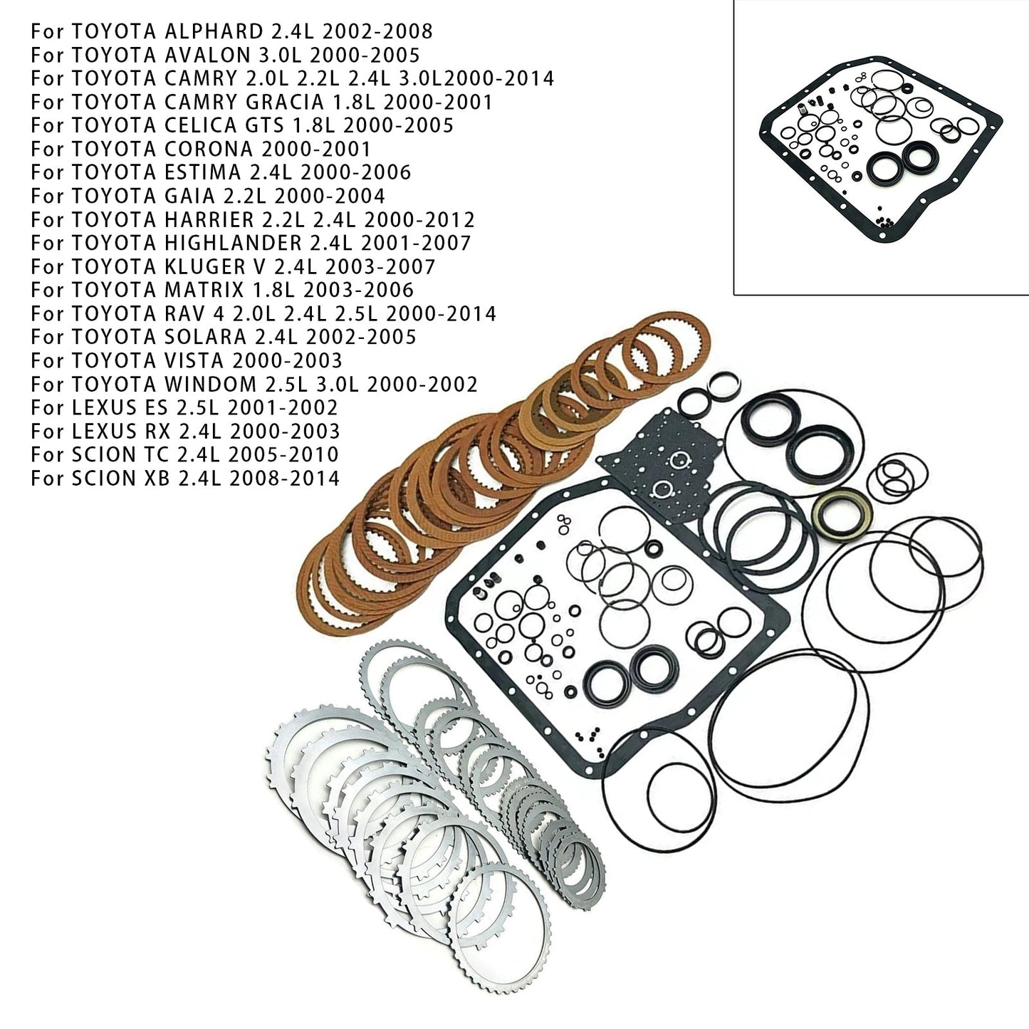 2000-2014 TOYOTA RAV 4 2.0L 2.4L 2.5L Auto Transmission Master Rebuild Kit Clutch Discs Gasket T13600B U240E U241E