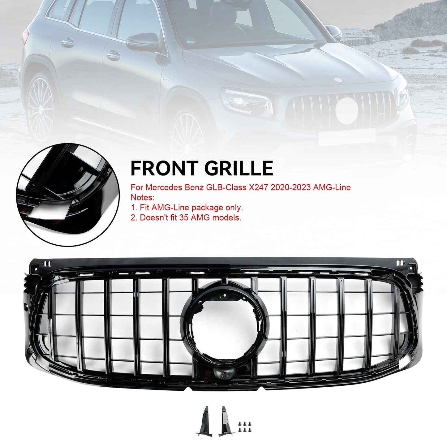 2020-2023 Mercedes Benz GLB X247 AMG-Line Gloss Black Front Bumper Grille