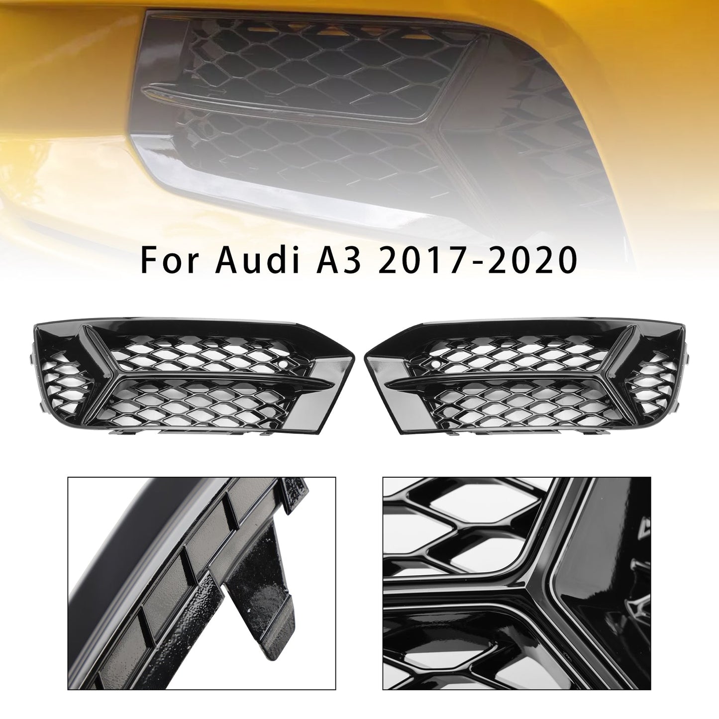 2017-2020 Audi A3 Front Bumper Grill Fog Light Cover Lamp Frame Trim Fit