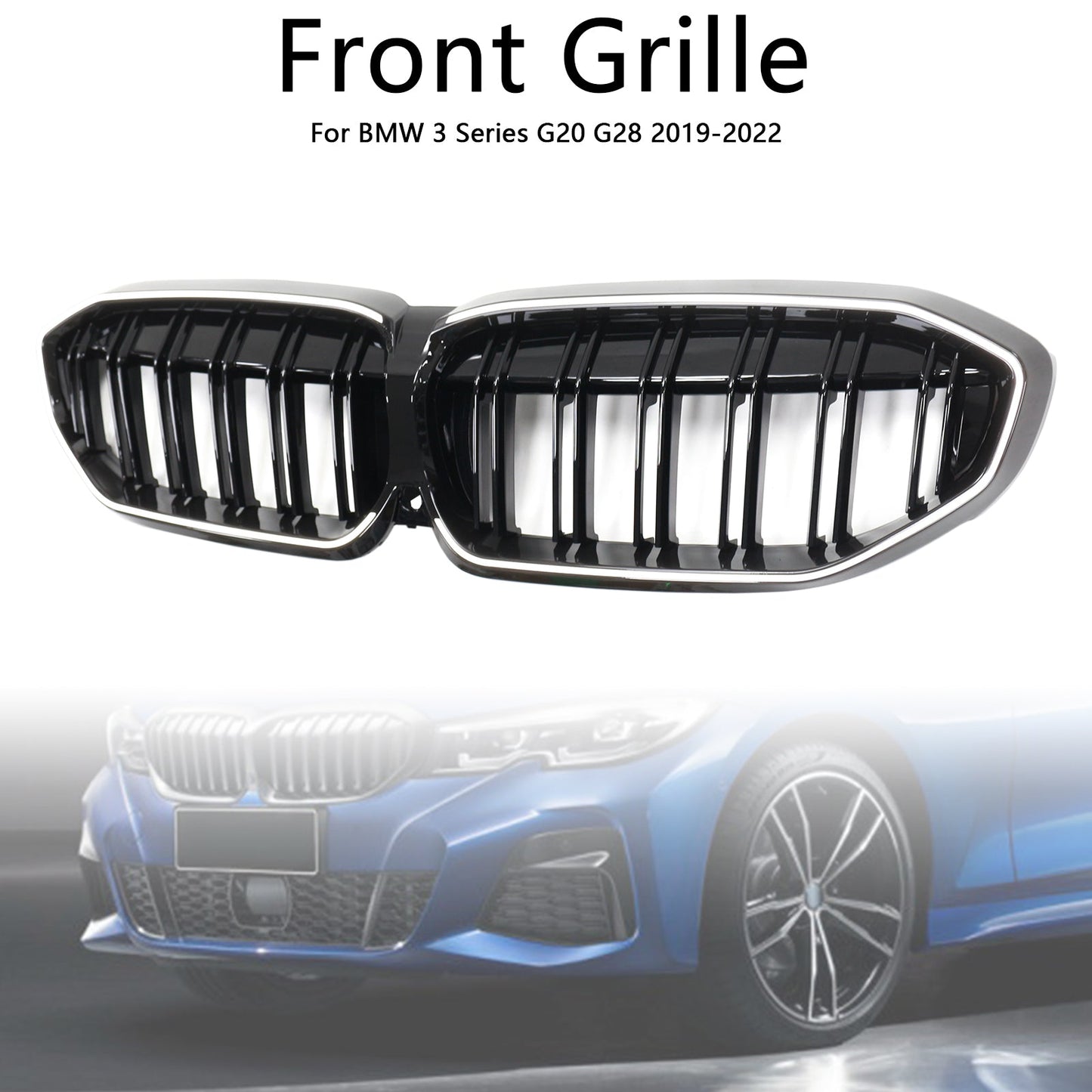 2019-2022 BMW 3 Series G20 Double Slat Black Kidney Grille 51138072085