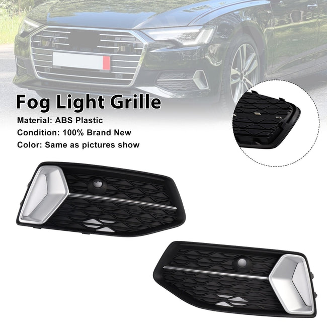 2PCS Front Bumper Grille Grill Fog Light Cover Fit Audi A6 C8 2019-2023