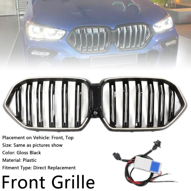2020-2022 BMW X6 G06 M50i W/Camera Hole Gloss Black Front Bumper Grille