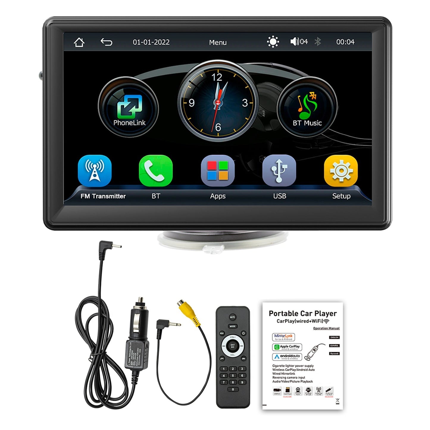 7" Bluetooth Wireless Carplay Stereo Radio FM Car MP5 Player + 4 LED Camera