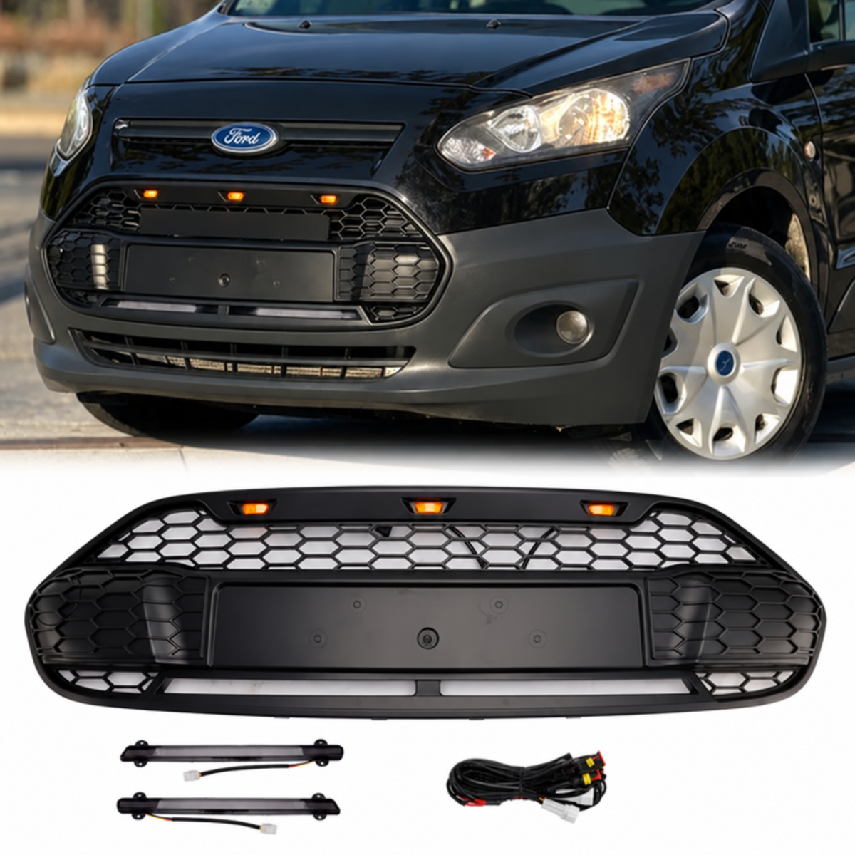 2014-2018 Ford Transit Connect W/LED Black Front Bumper Grill Grille