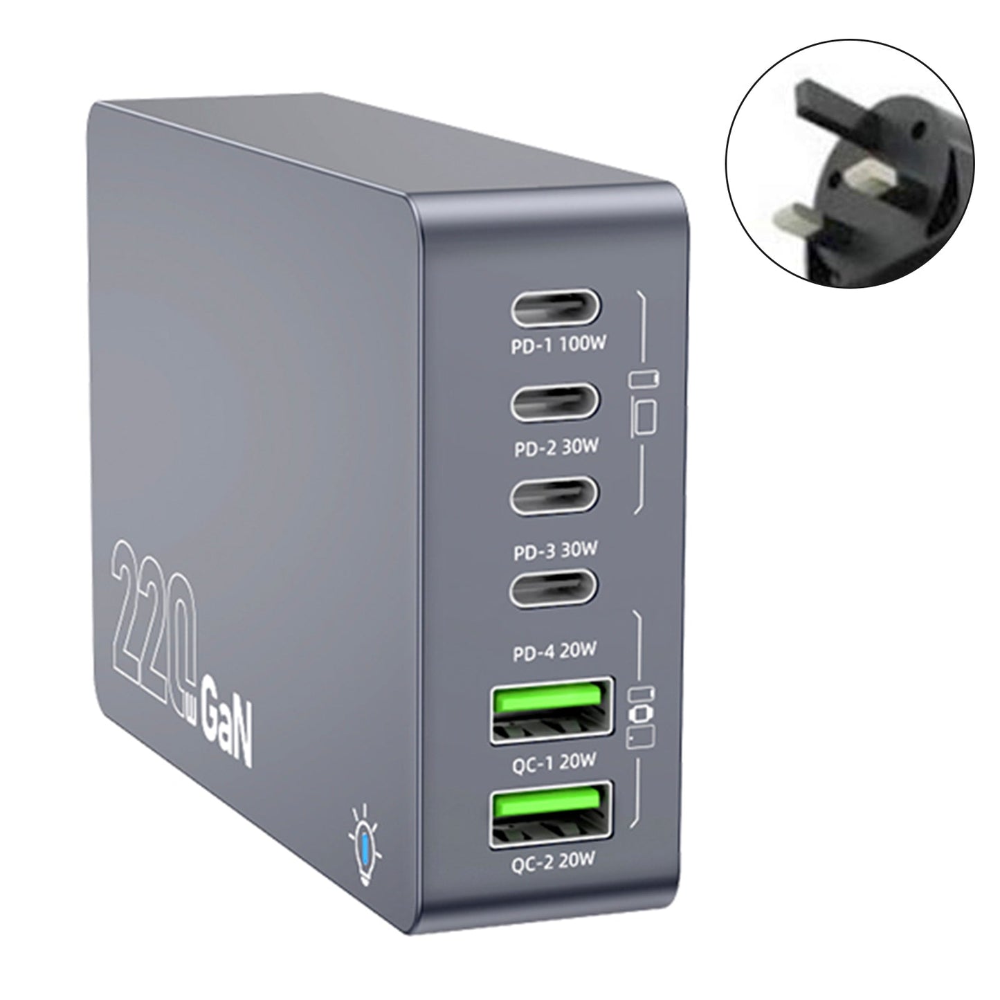 F8A Charging Station USB 6-Port Fast Charger PD100W Charging Stand Smart Charger