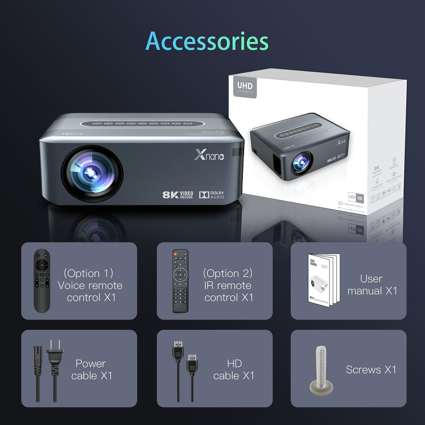 Ultra HD 8K Decoding Projection 1080p Home Movie Projector Phone Laptops Android