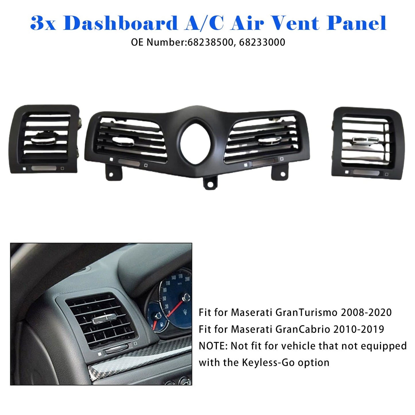 2008-2020 Maserati GranTurismo Dashboard A/C Air Vent Panel Grille 68238500 68233000