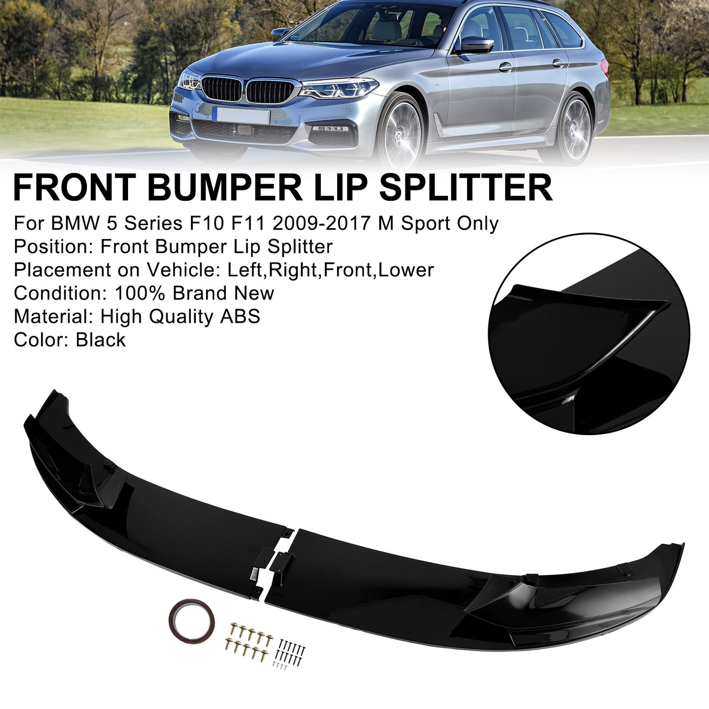 Gloss Black Front Splitter Lip Diffuser Fit BMW 5 Series F10 M Performance