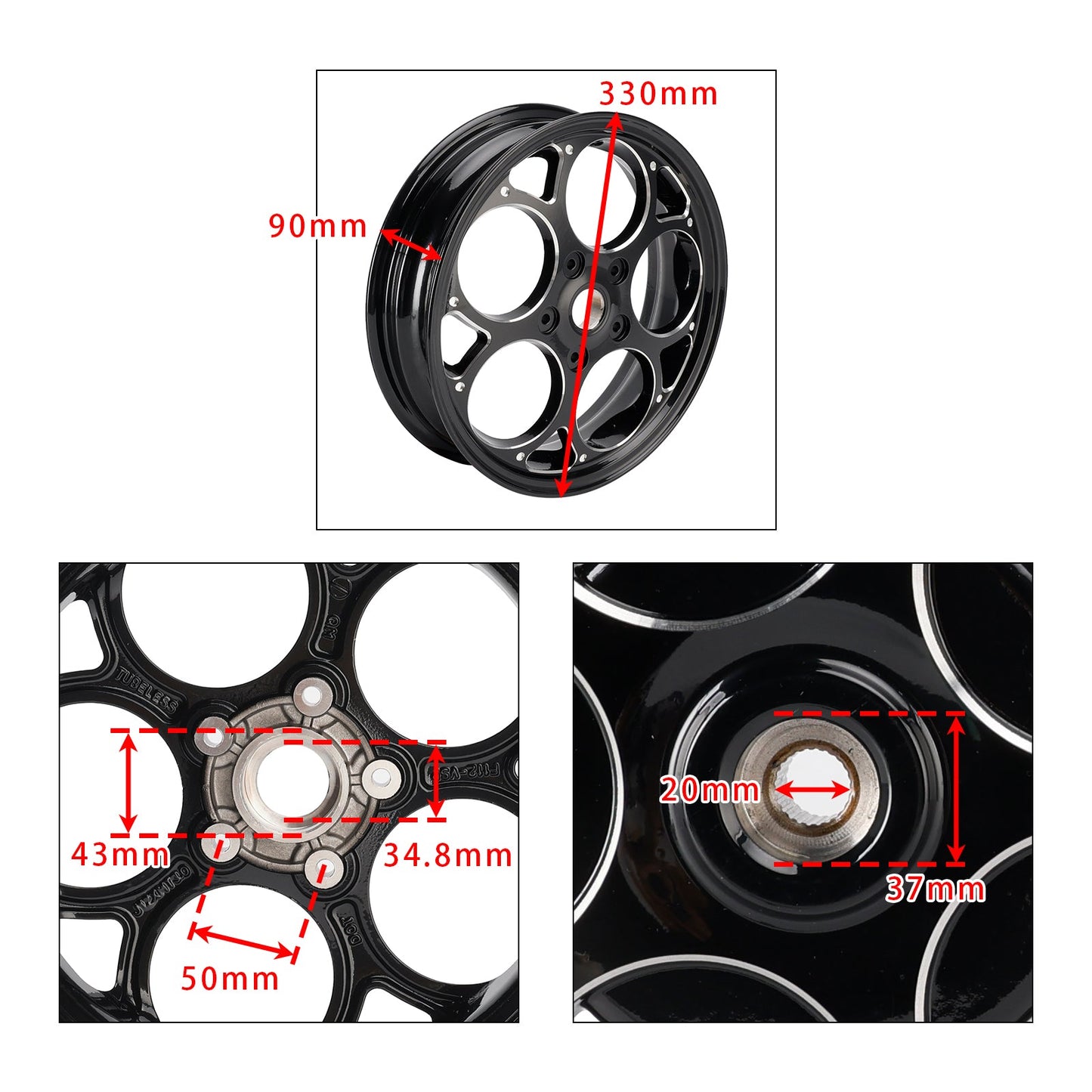 2017-2018 Vespa Primavera 3V / Touring Euro4 50 4T AC 3.0x12" Front + Rear Tubeless Wheel Rim Set