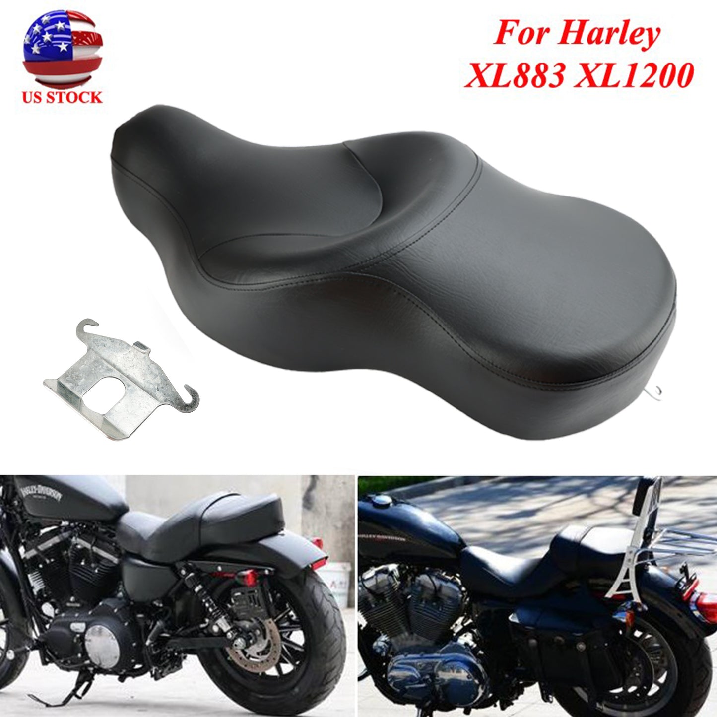 Sportster XL883N Black For 2004-2018 2-up Seat Driver&Passenger Leather XL1200N