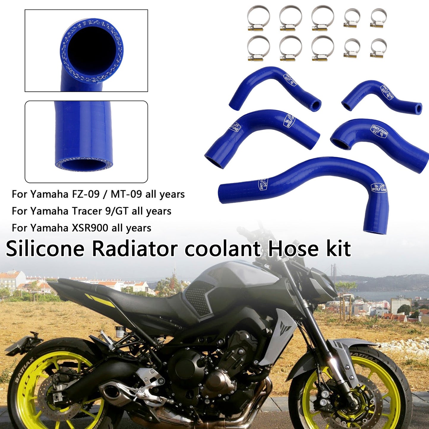 Yamaha MT-09 XSR900 Tracer 9/GT all years Silicone Radiator coolant Hose