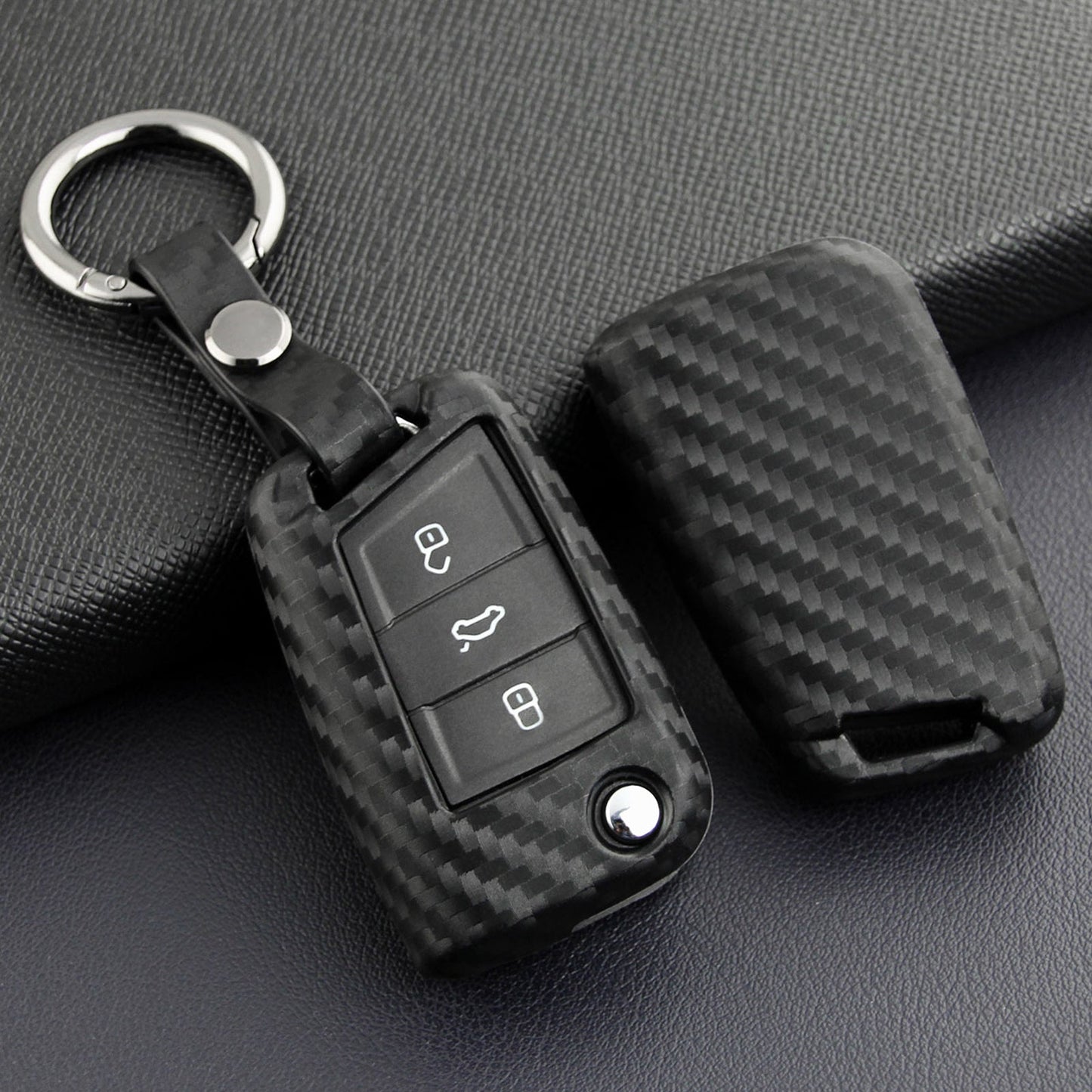 Leather Silicone Car Key Case Cover With Buckle For Volkswagen Golf MK7