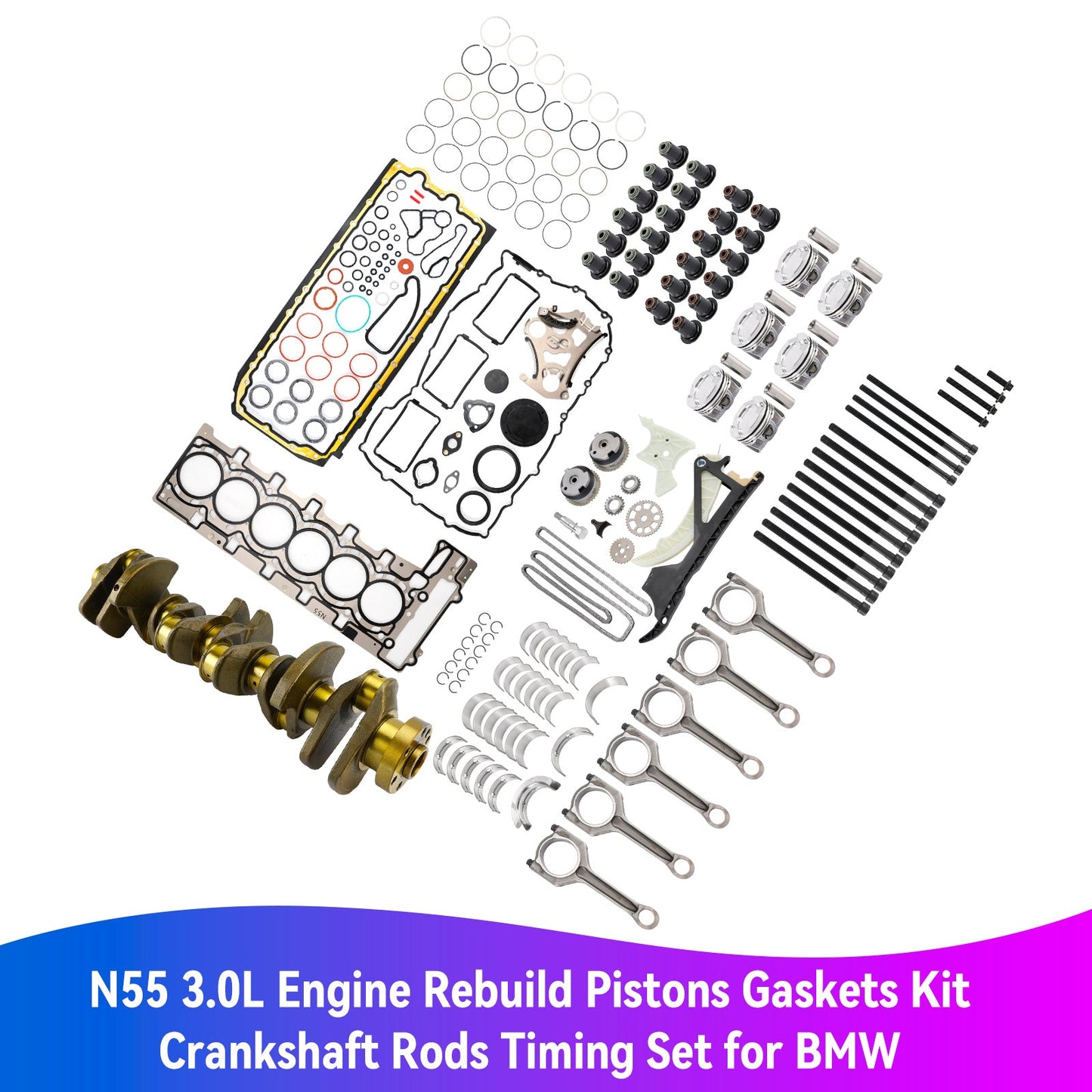 2011-2018 BMW 640i F06 F12 F13 N55 3.0L Engine Rebuild Pistons Gaskets Kit Crankshaft Rods Timing Set 11212163665