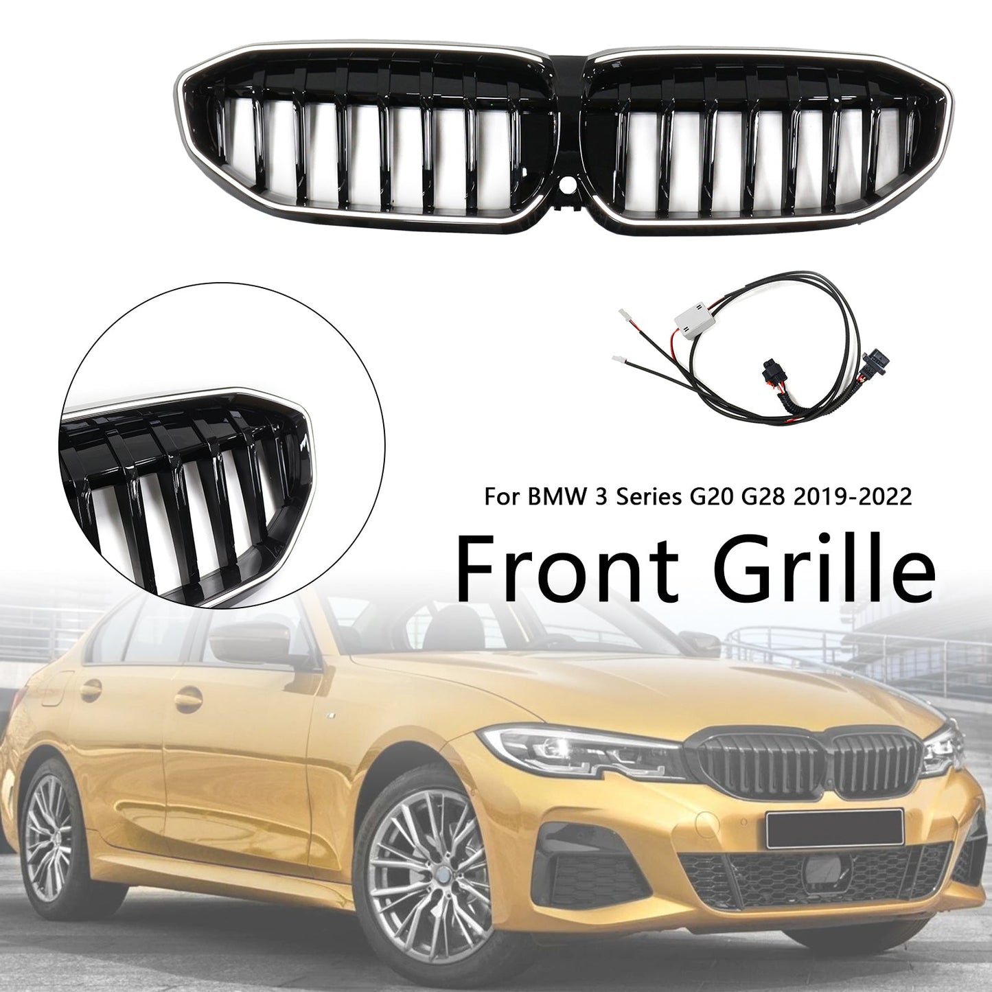 2019-2022 BMW 3 Series G20 Glossy Black Kidney Grille Grill 51138072085