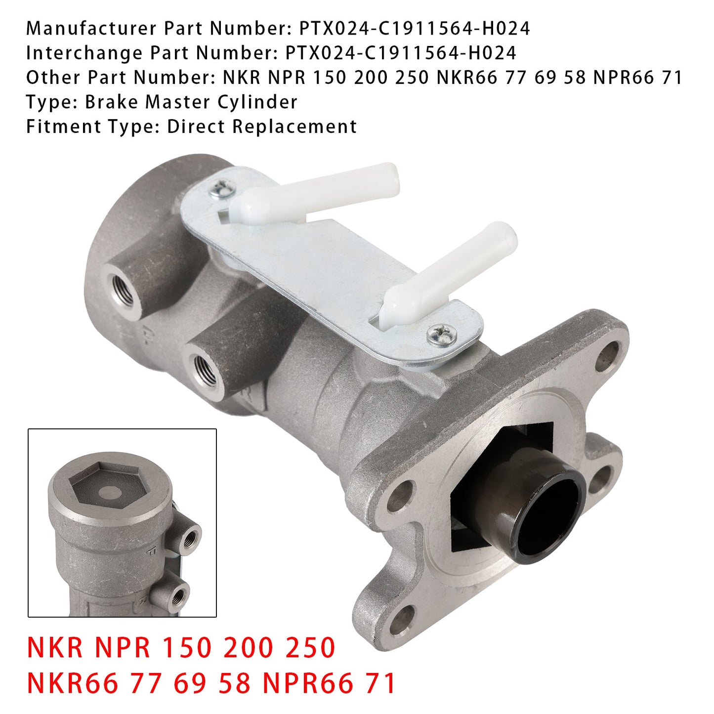 12/1993-1996 Isuzu NKR150 NKR NKR58 2 Door Truck 3.6L Diesel Brake Master Cylinder PTX024-C1911564-H024 NKR66