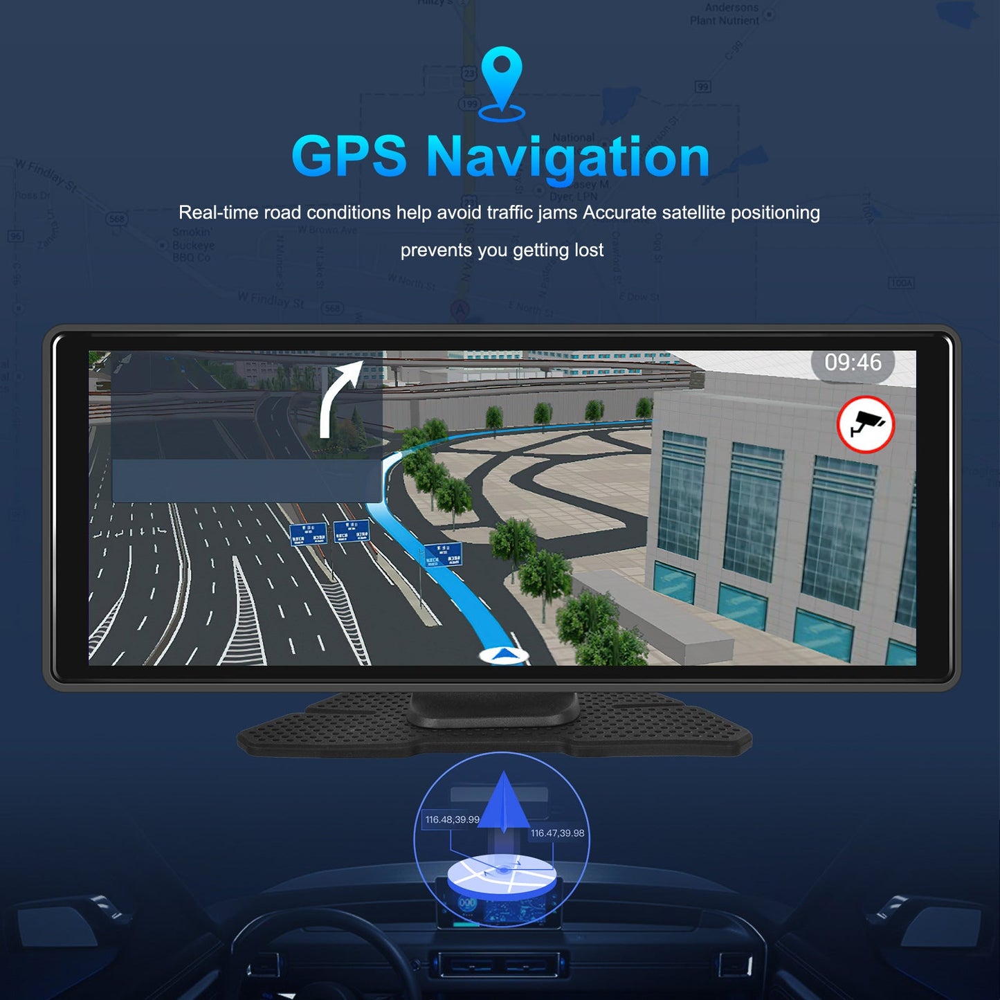 10.26"Bluetooth Car Navigation Carplay HD Large Touch Screen Recorder AHD Camera