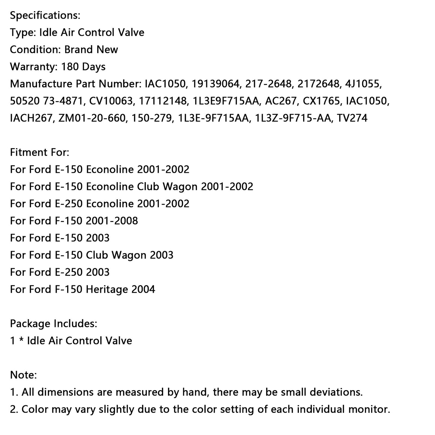 Idle Air Control Valve IAC1050 Fit Ford E-150 Econoline 2001-2008