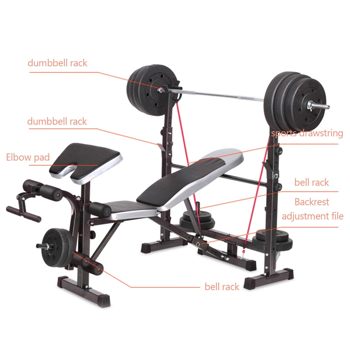 Full Body Workout Weight Bench Adjustable Folding Bench Press W/Barbell Rack