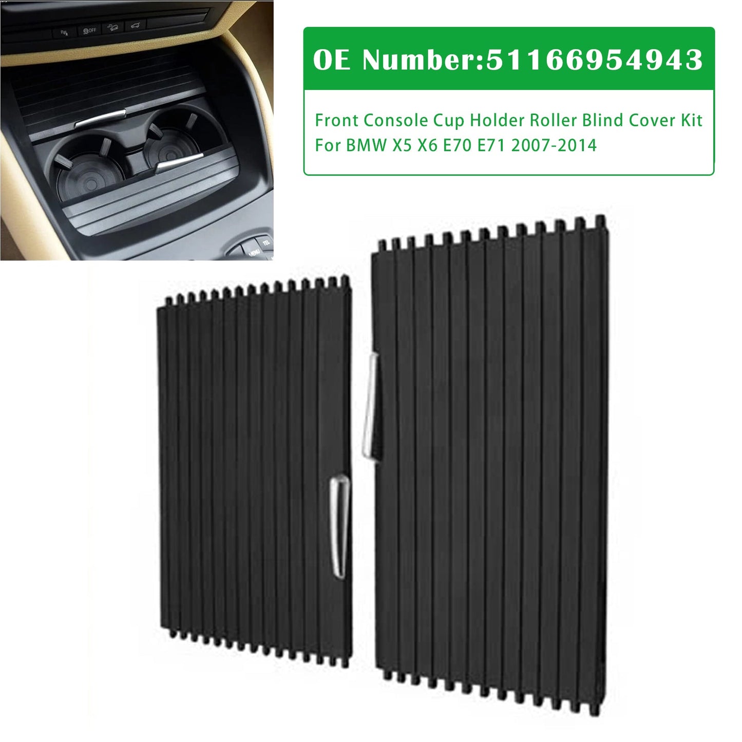 2Pcs Cup Console Holder Roller Blind Cover Tray For BMW X5 X6 E70 E71 2007-2014