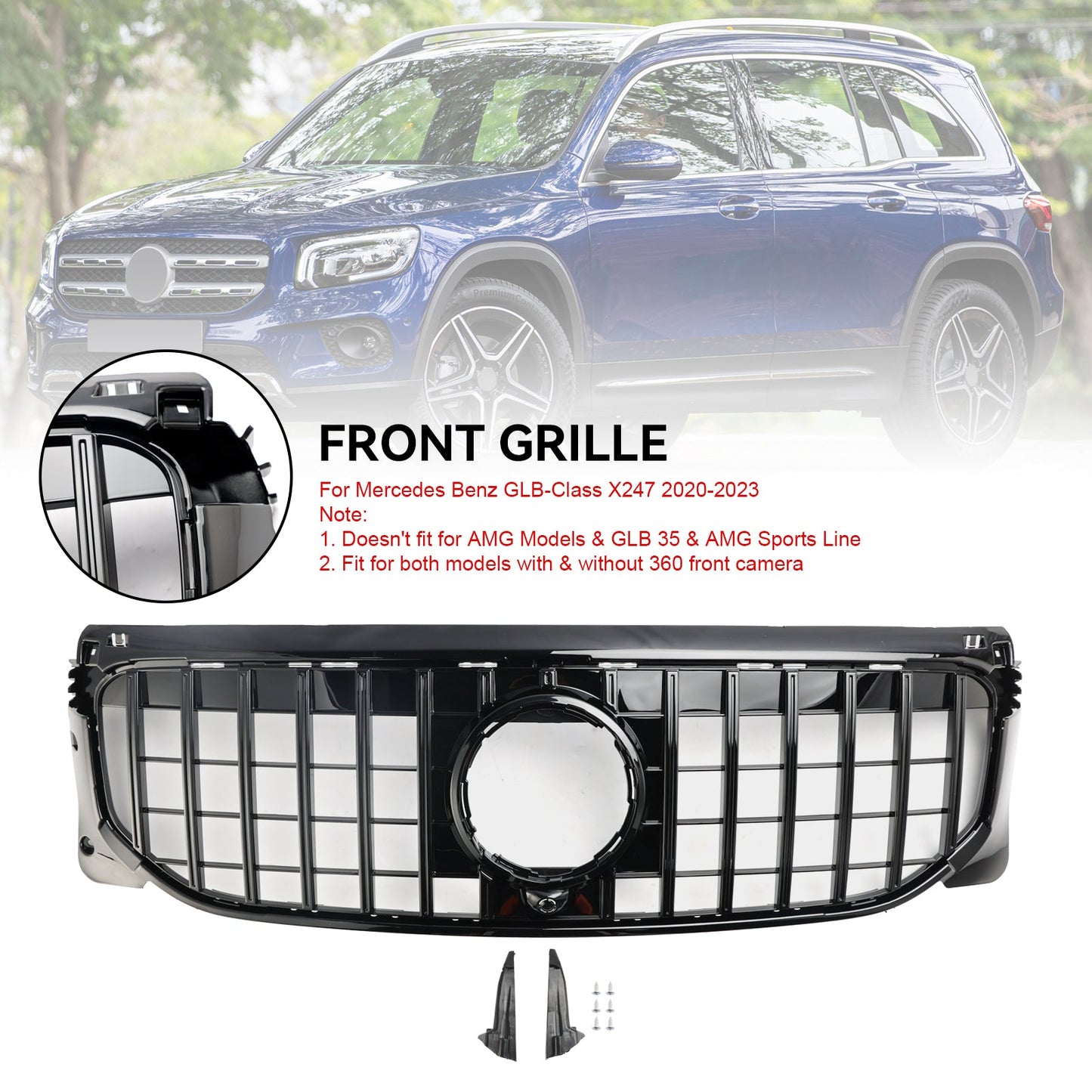 2020-2023 Mercedes Benz GLB X247 Gloss Black Front Bumper Grille Grill