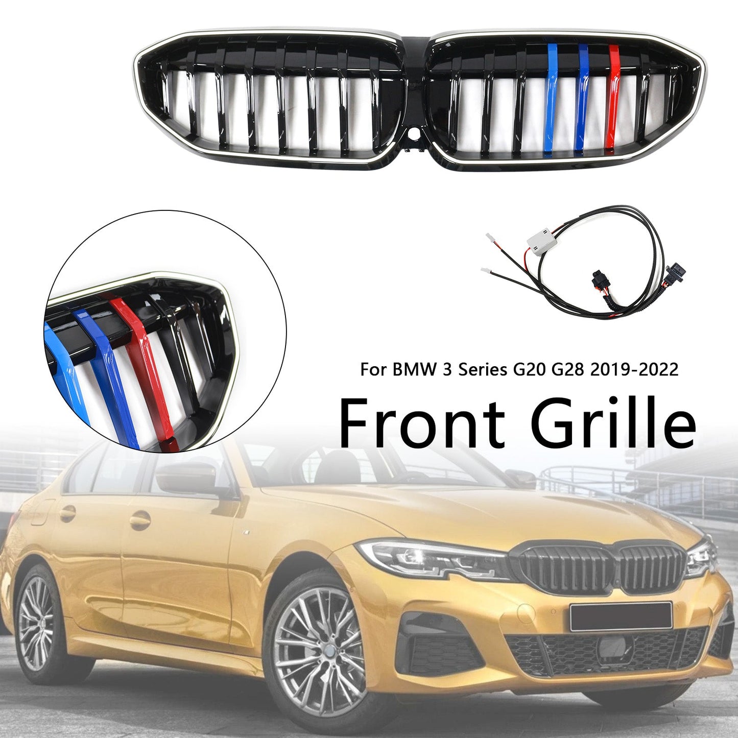 2019-2022 BMW 3 Series G20 M-Style Black Kidney Grille Grill 51138072085