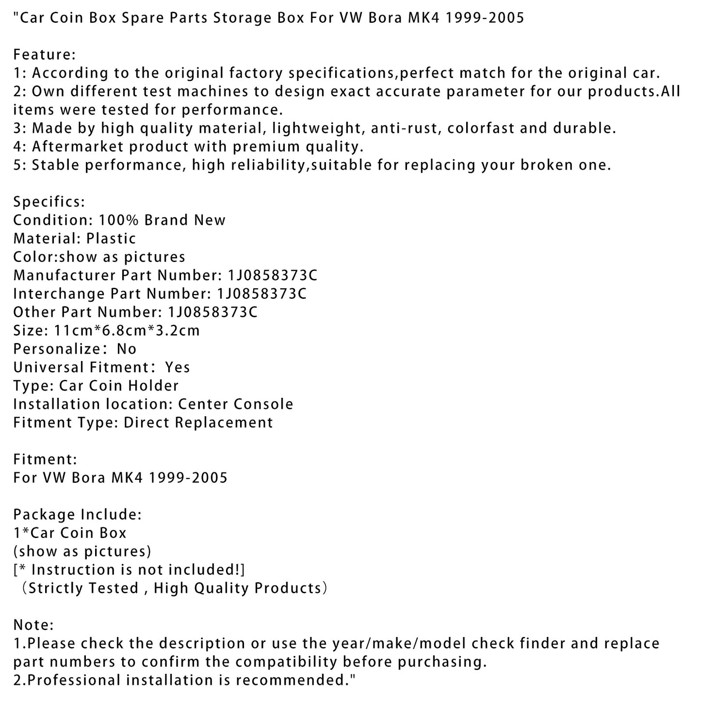 1999-2005 VW Bora MK4 Car Coin Box Spare Parts Storage Box