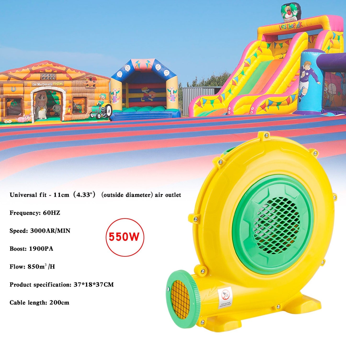 550 Watt Inflatable Bouncy Castle Blowers House Water slide Air Pump Dust Blower Fan