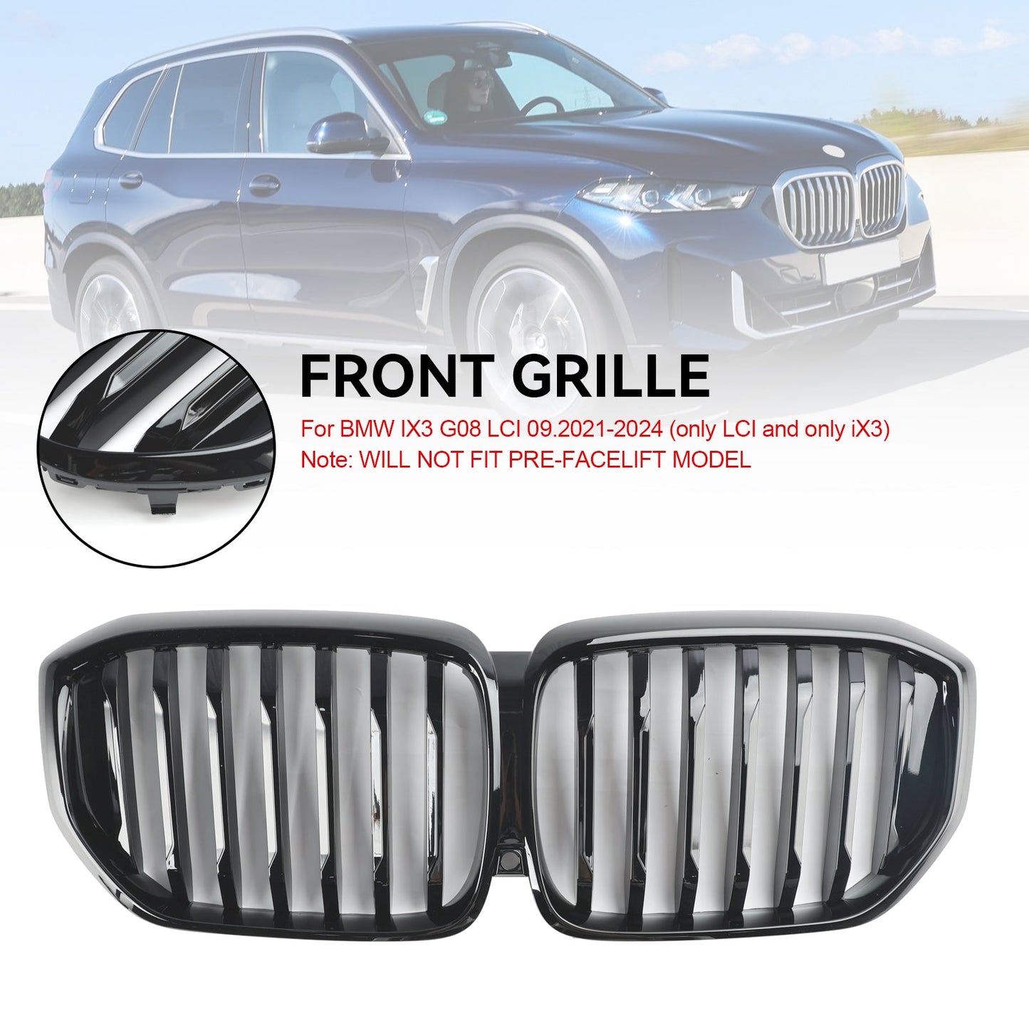 2024+ BMW G05 LCI X5 Single Line Gloss Black Front Bumper Grille Grill