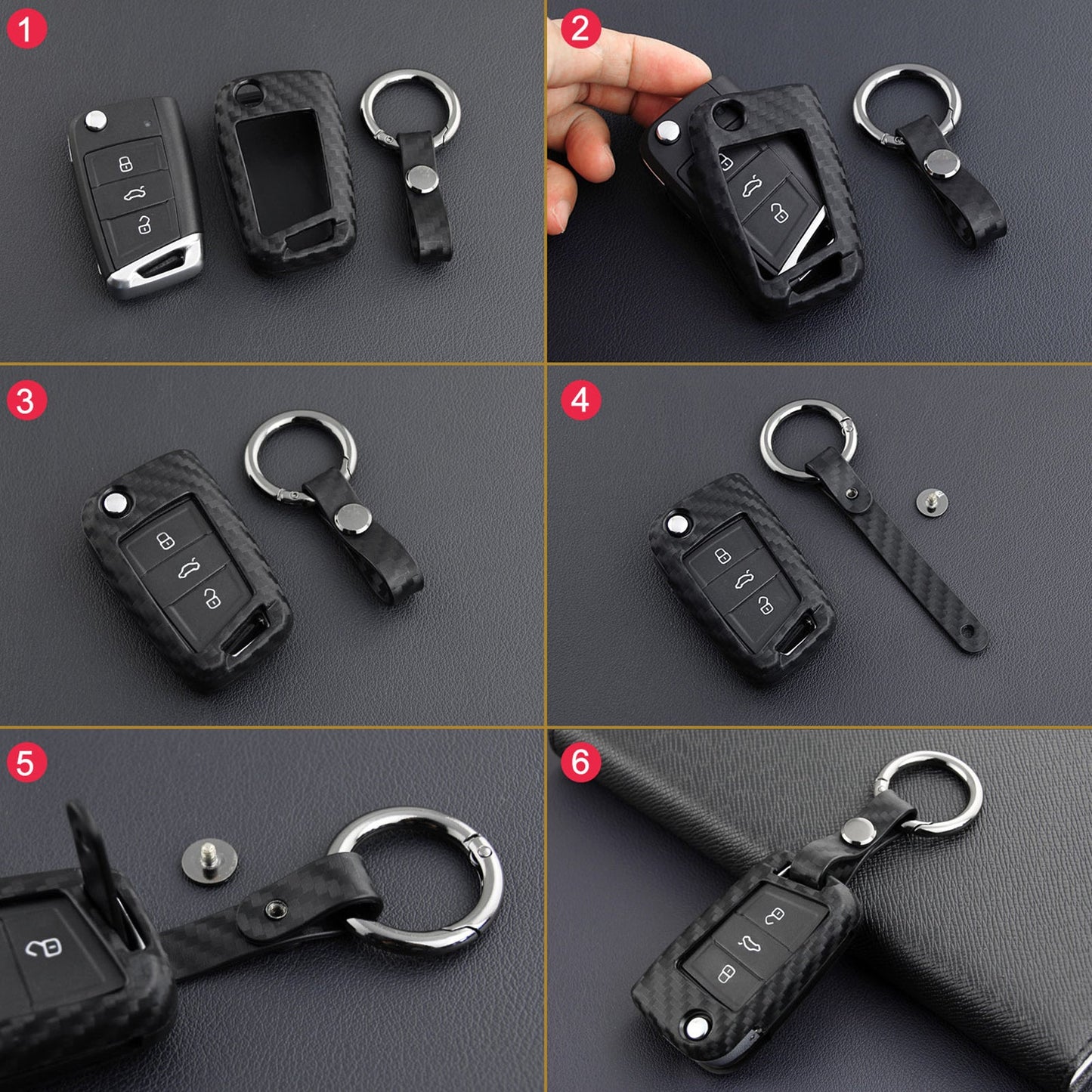 Leather Silicone Car Key Case Cover With Buckle For Volkswagen Golf MK7