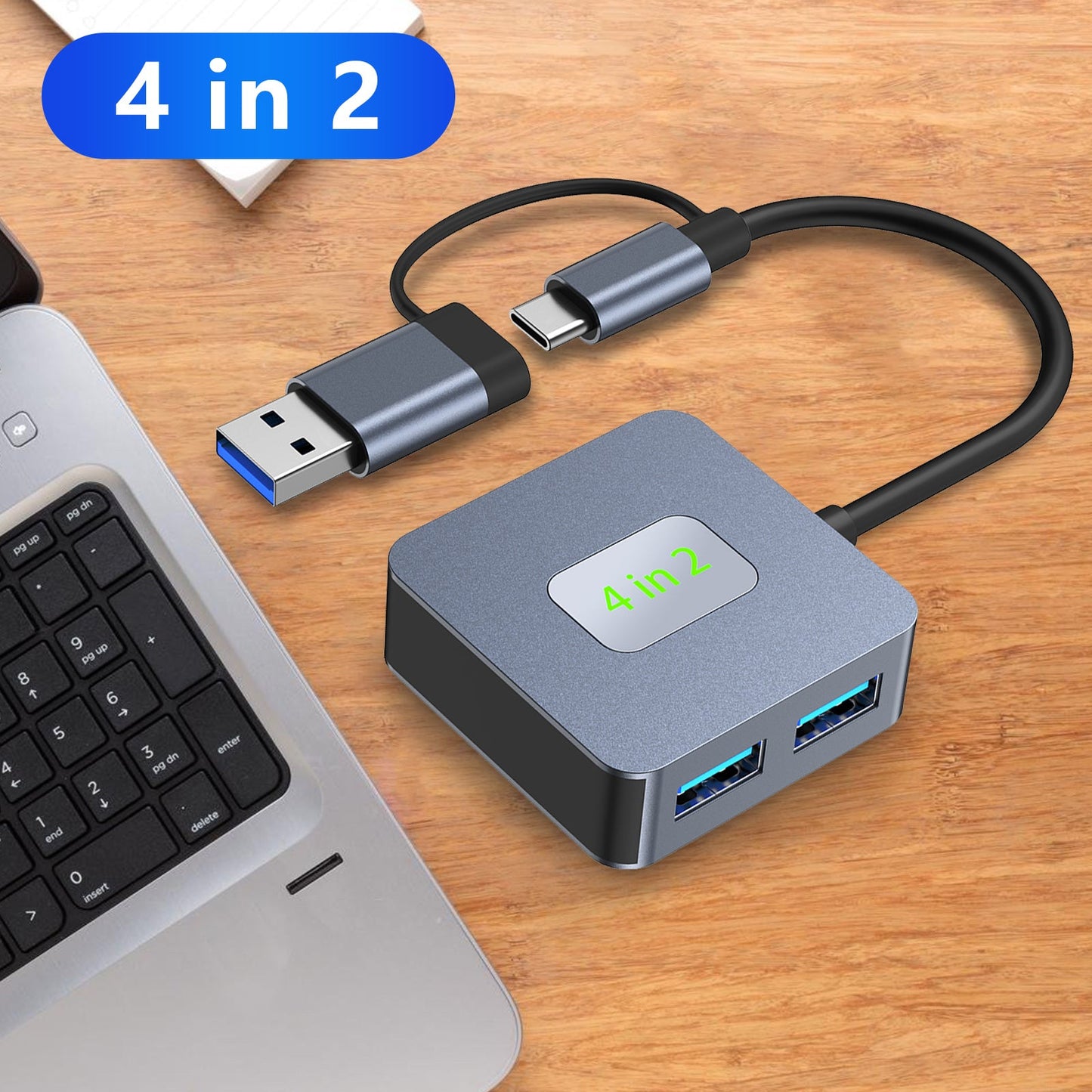 4 in 2 Type-C + USB to USB3.2*4 Interface Hub Adapter Dock for MacBook iPad 15