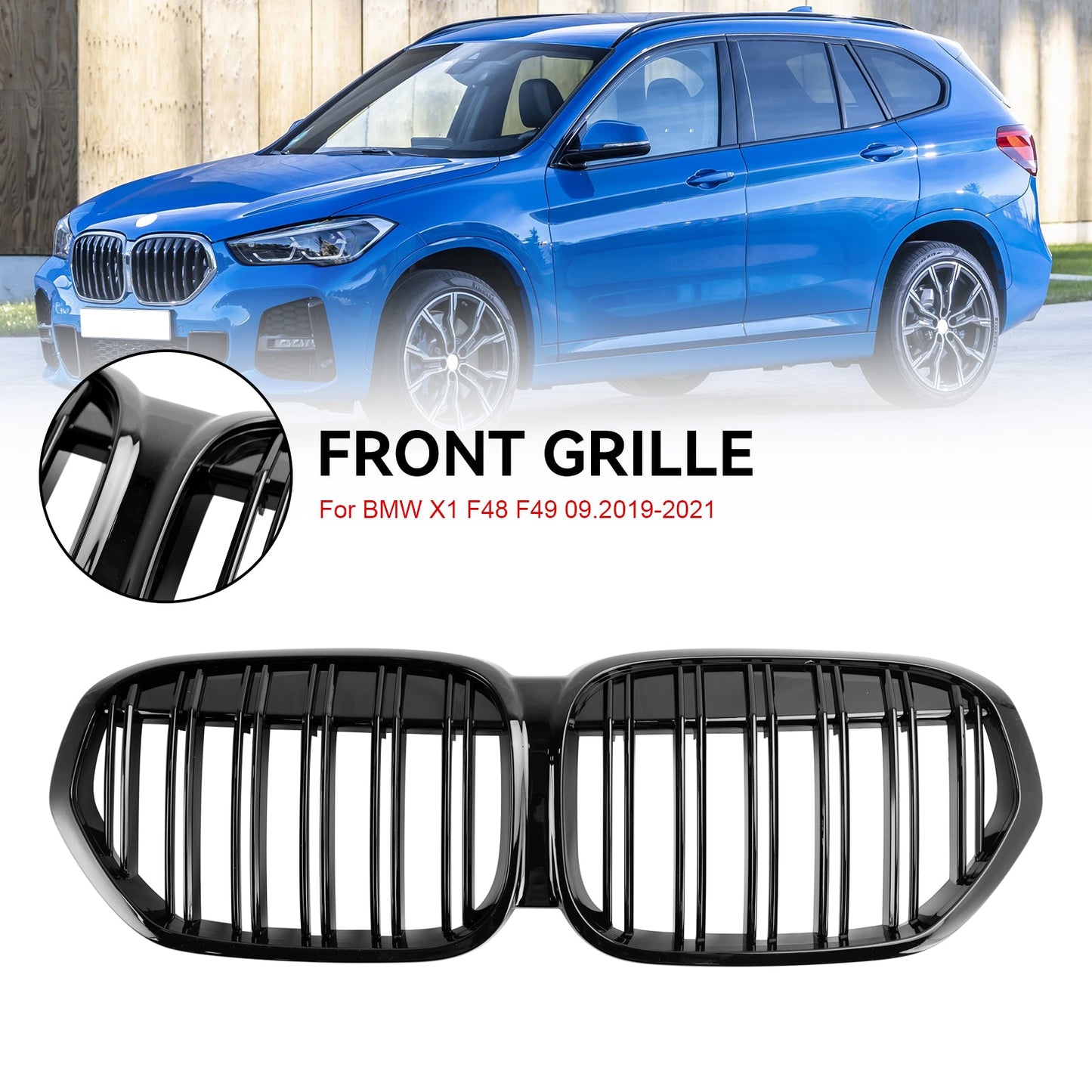 2019-2021 BMW X1 F48 F49 Dual Slat Gloss Black Front Kidney Grille Grill