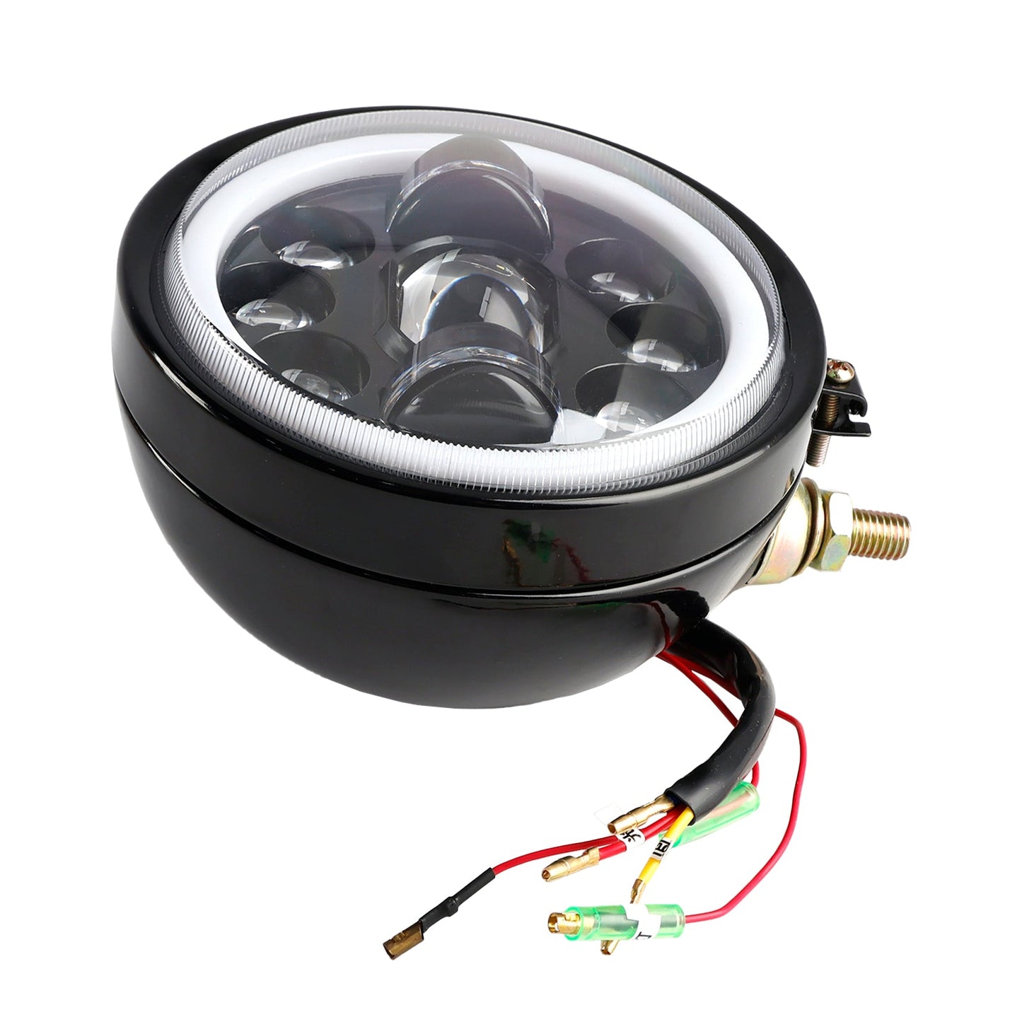 9-Bulbs Beam Headlight Fog Lamp Custom 5.75" Black For Racer Bobber Chopper