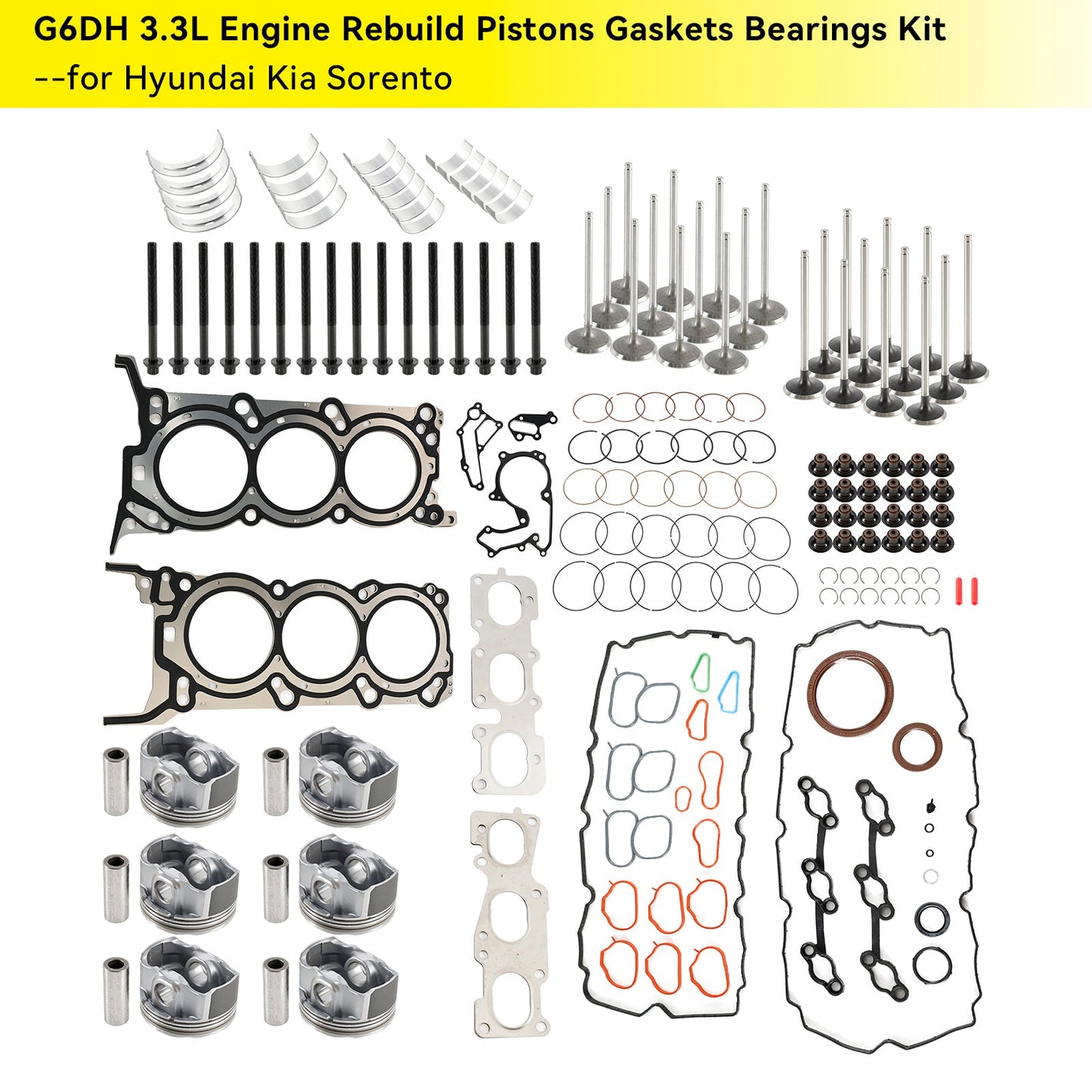 2013-2019 Hyundai Santa Fe 3.3L G6DH 3.3L Engine Rebuild Pistons Gaskets Bearings Kit 209103CP00