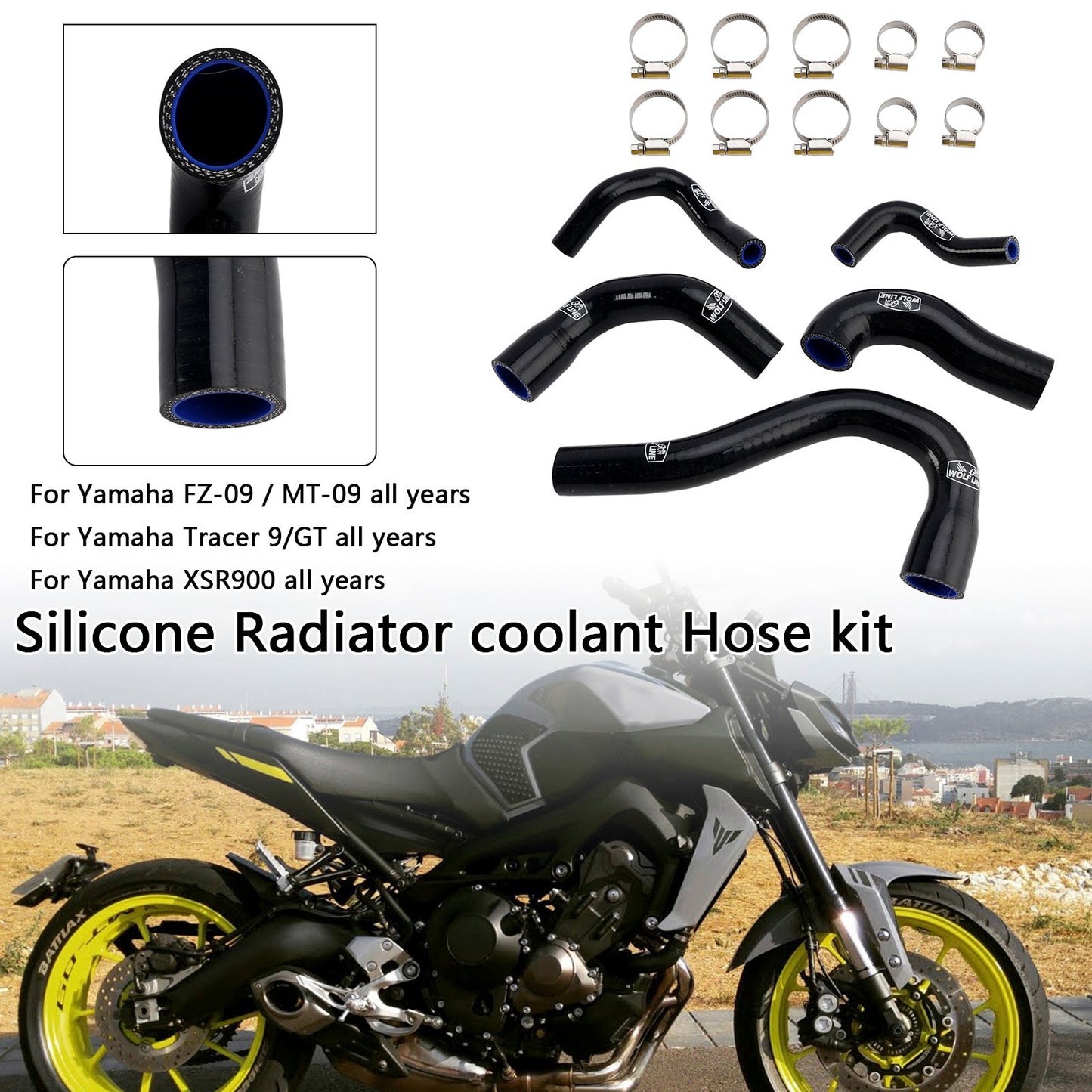 Yamaha MT-09 XSR900 Tracer 9/GT all years Silicone Radiator coolant Hose