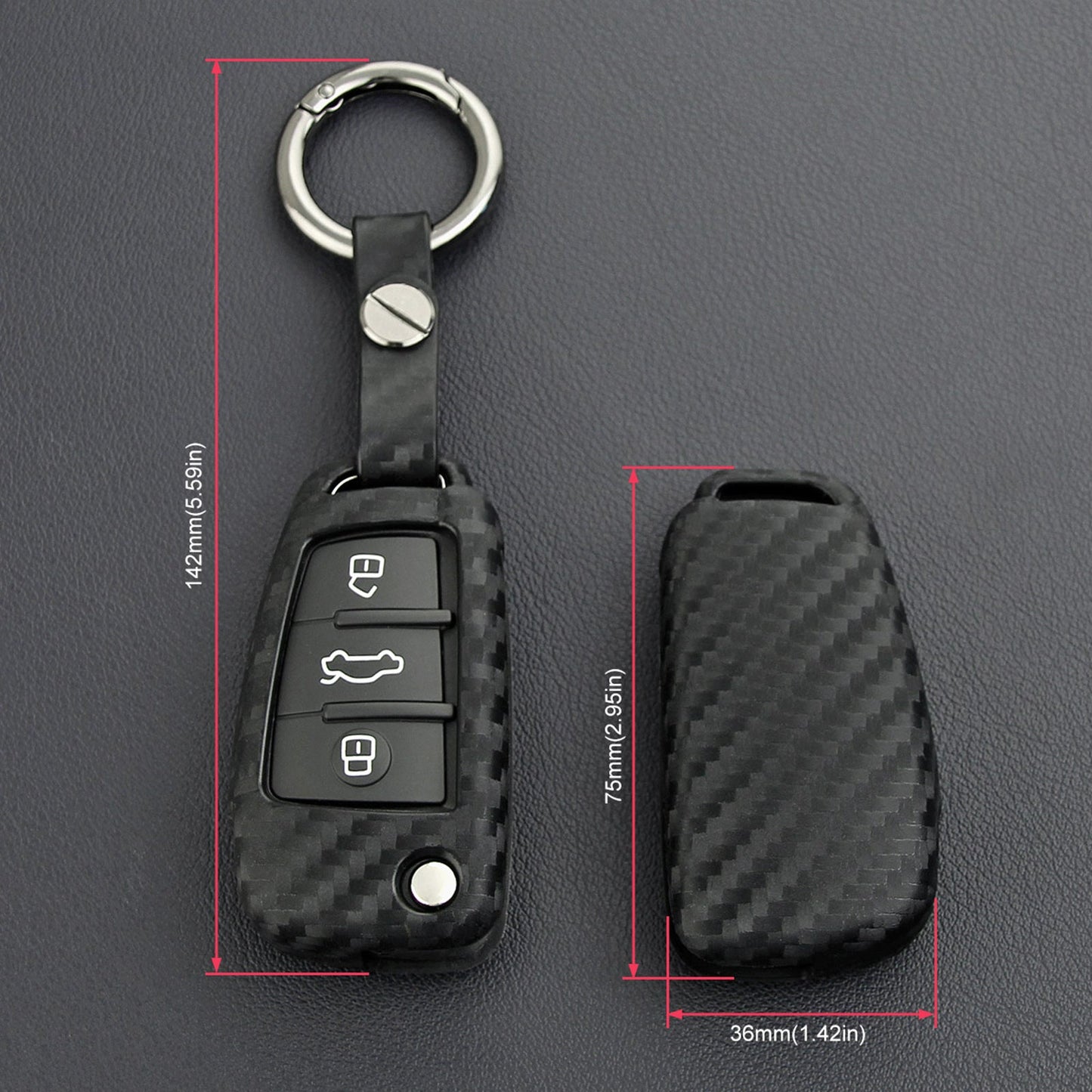 Leather Silicone Car Key Case Cover With Buckle For Audi