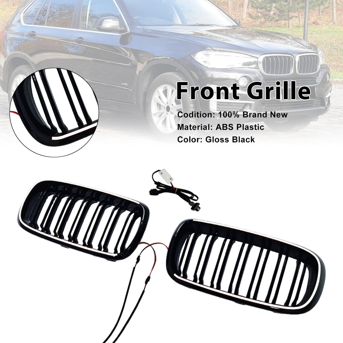 Double Slat Front Bumper Kidney Grille Fit BMW X5/X6 F15/F16 2013-2018