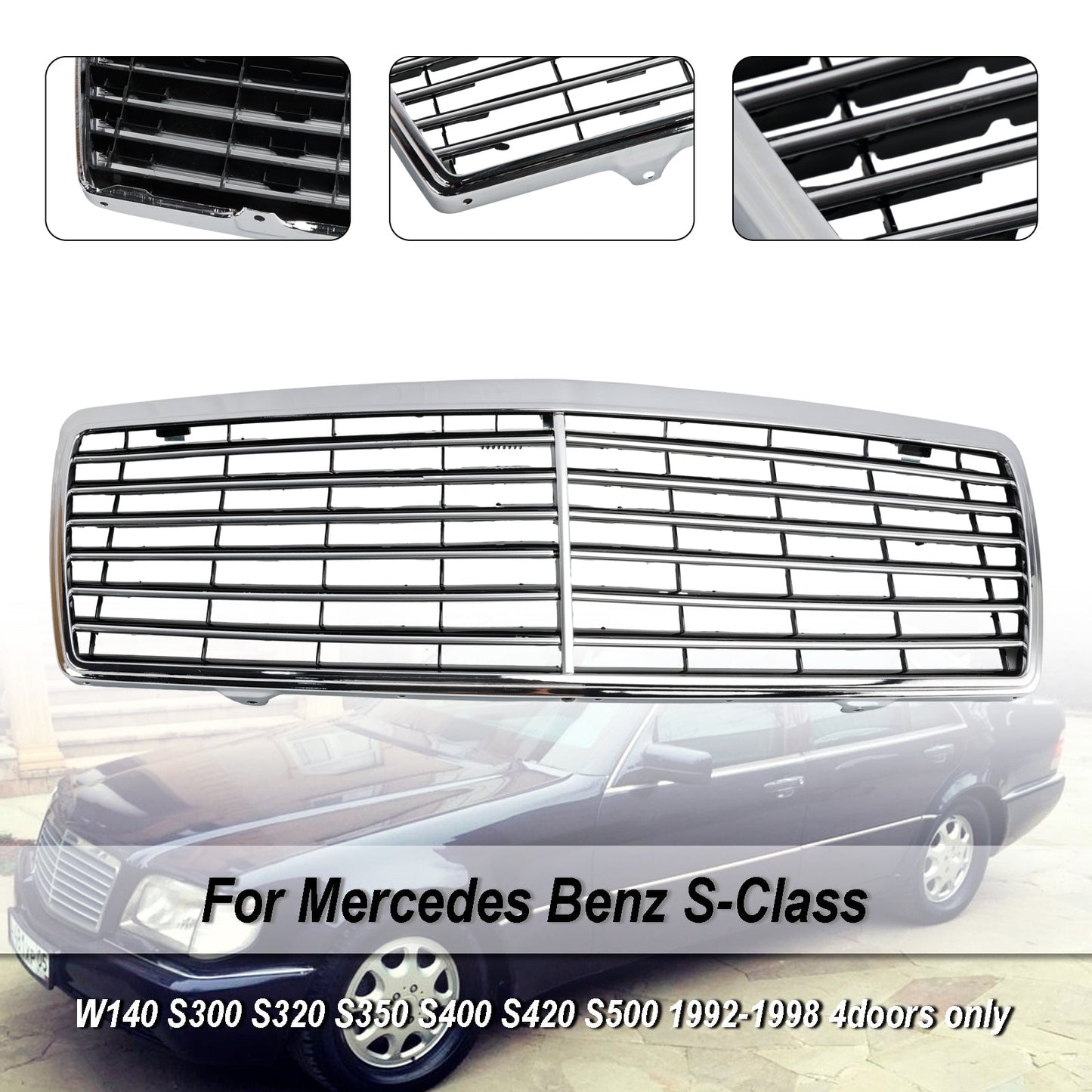 1992-1998 Mercedes Benz S-Class W140 Chrome Front Bumper Grill Grille