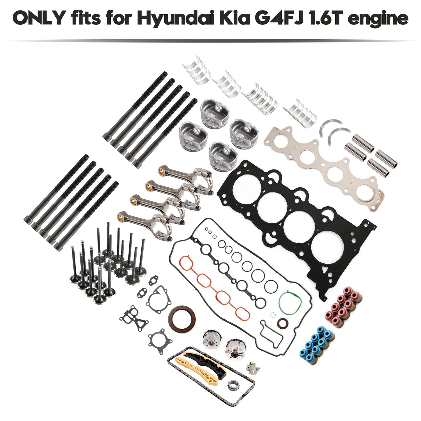 G4FJ 1.6T Engine Piston Gasket Valve Bearing Timing Kit w/ Rods for Hyundai KIA