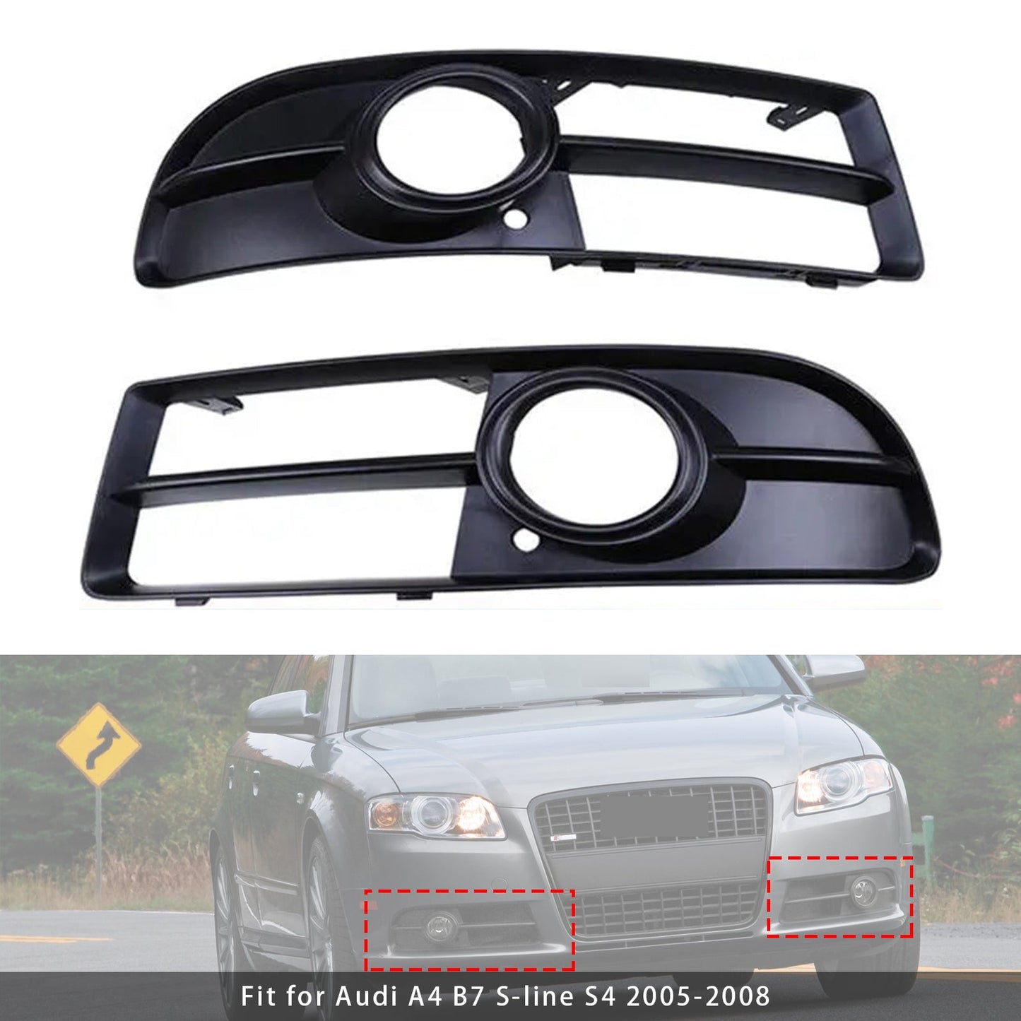 2005-2008 Audi A4 B7 S-Line S4 1 Pair Front Bumper Fog Light Grill Cover Bezel 8E0807681F