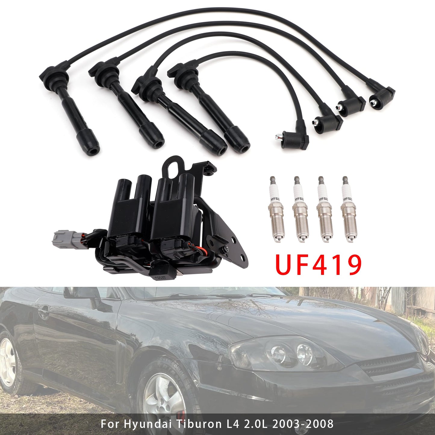 2005-2007 For Kia Sportage L4 2.0L 1 Ignition Coil+4 Spark Plug+ Wires Pack C1434 GN10416