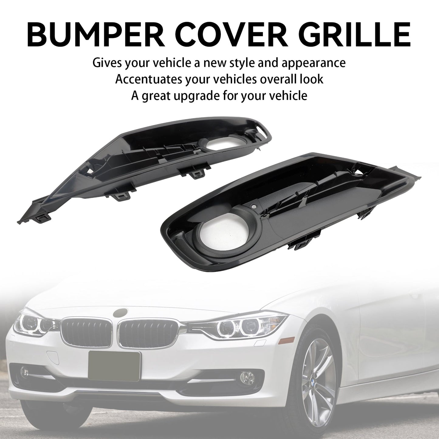 2013-2015 BMW 320i 320i xDrive 2.0L L4-Gas Front Bumper Fog Light Grille Covers 2PCS