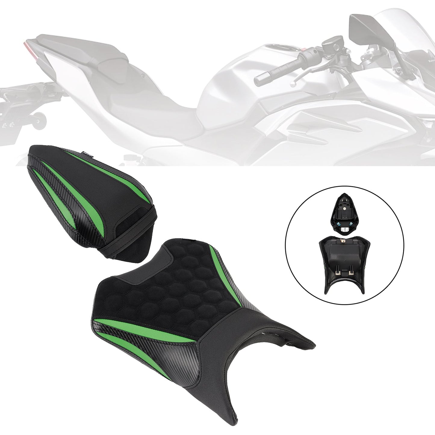 2024-2025 For Kawasaki Ninja 500 Z500 Front&Rear Raider Passenger Cushion Kit Black2