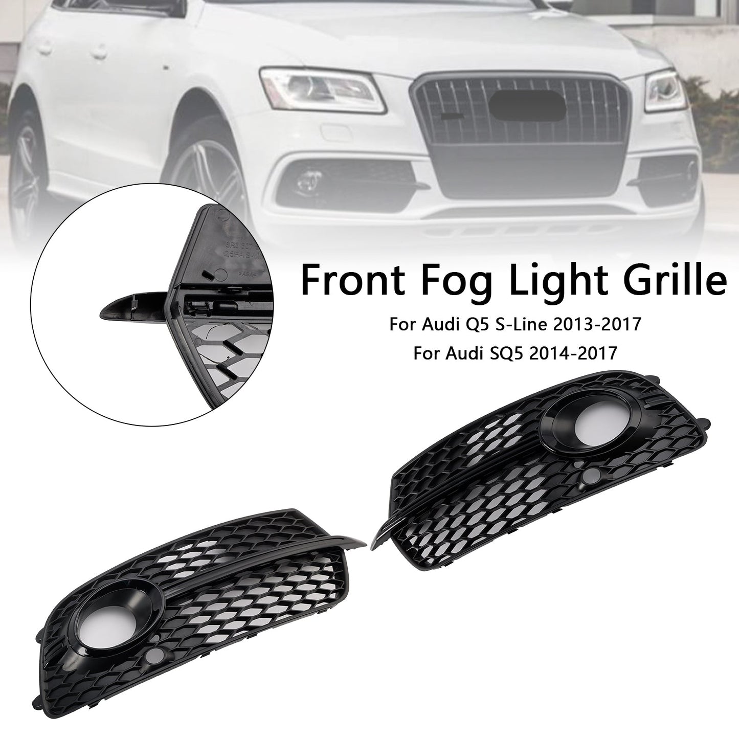 Front Bumper Fog Light Grill Grille Fit Audi Q5 S-Line SQ5 2013-2017 Black