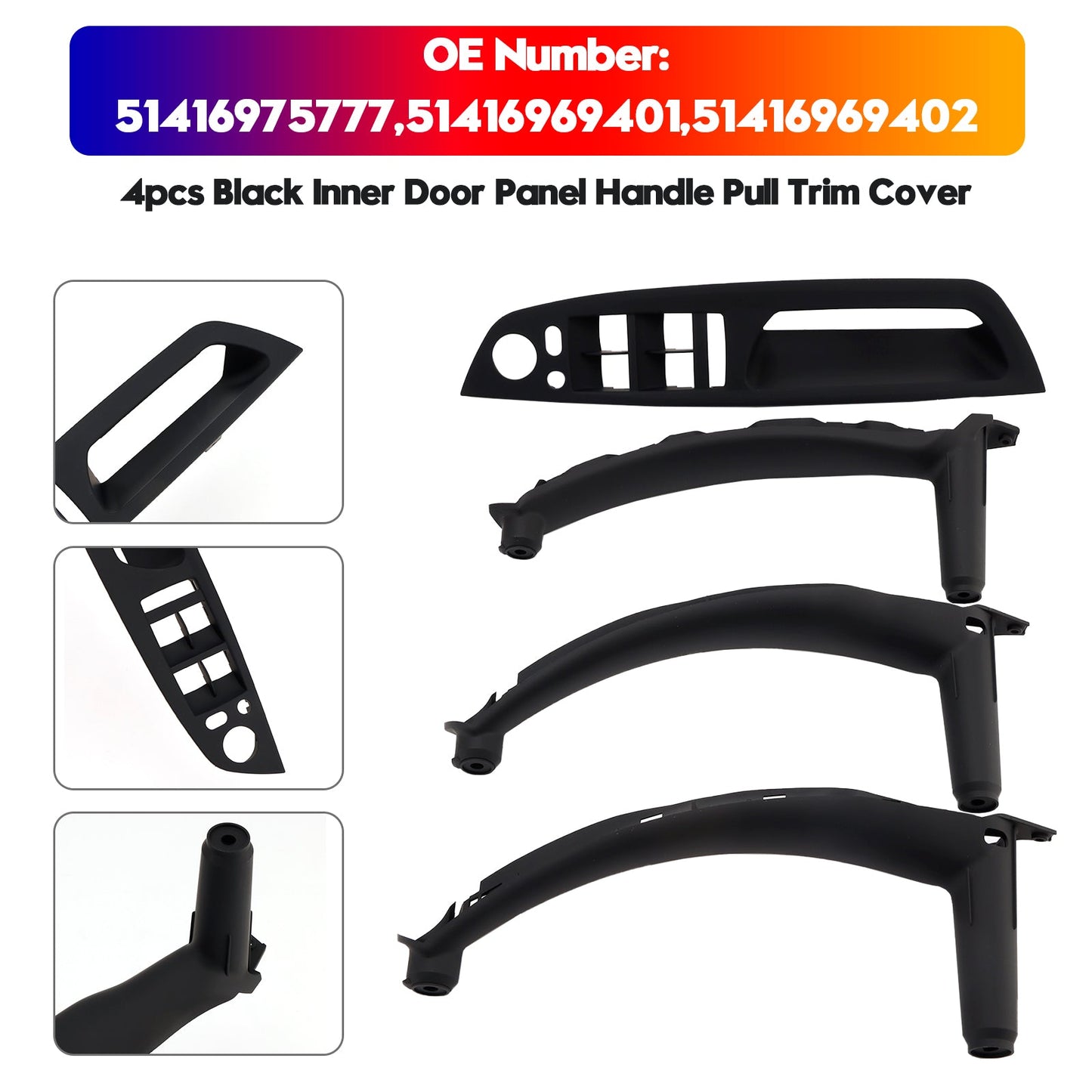 4pcs Black Inner Door Panel Handle Pull Trim Cover For BMW E70 X5 E71 X6 07-14