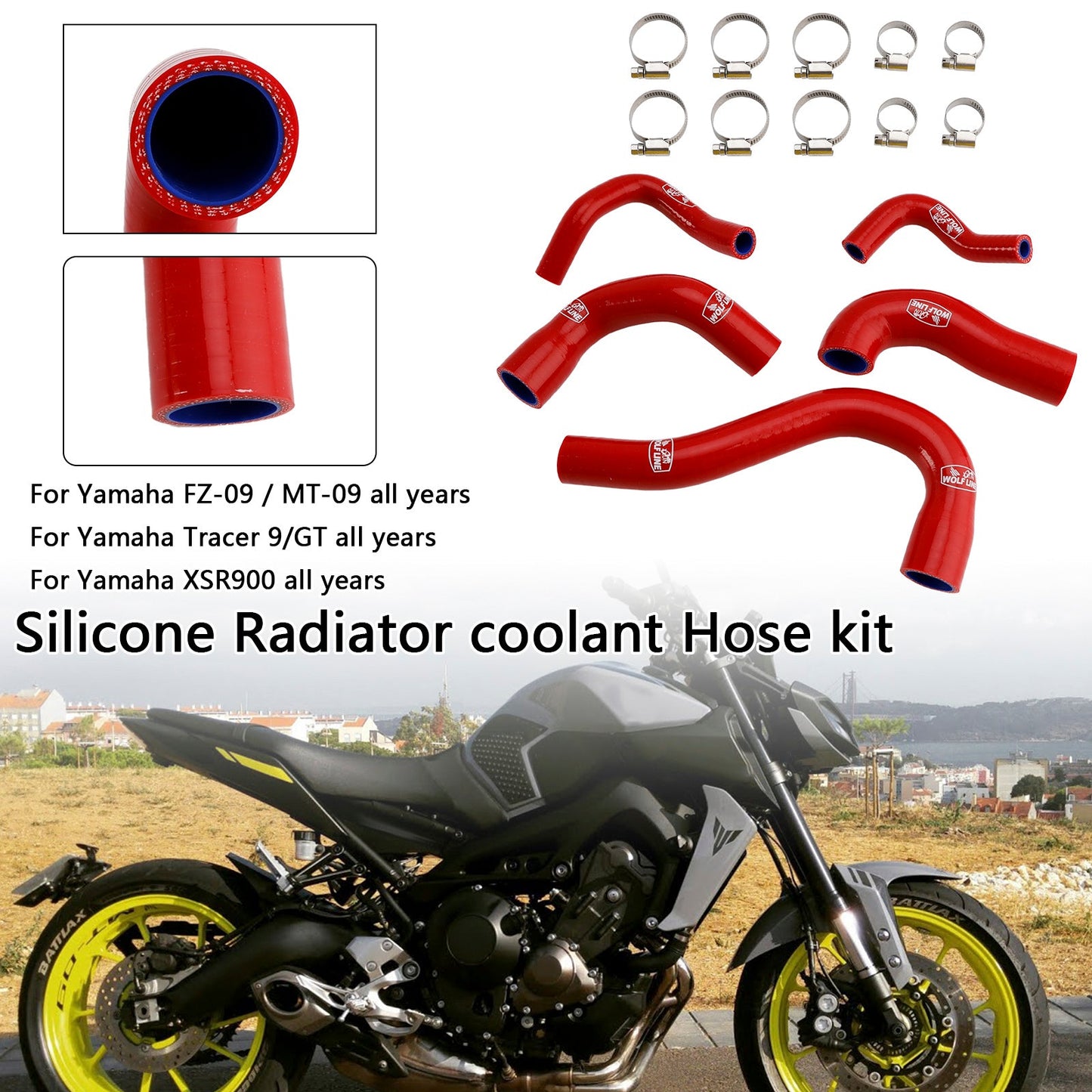 Yamaha MT-09 XSR900 Tracer 9/GT all years Silicone Radiator coolant Hose