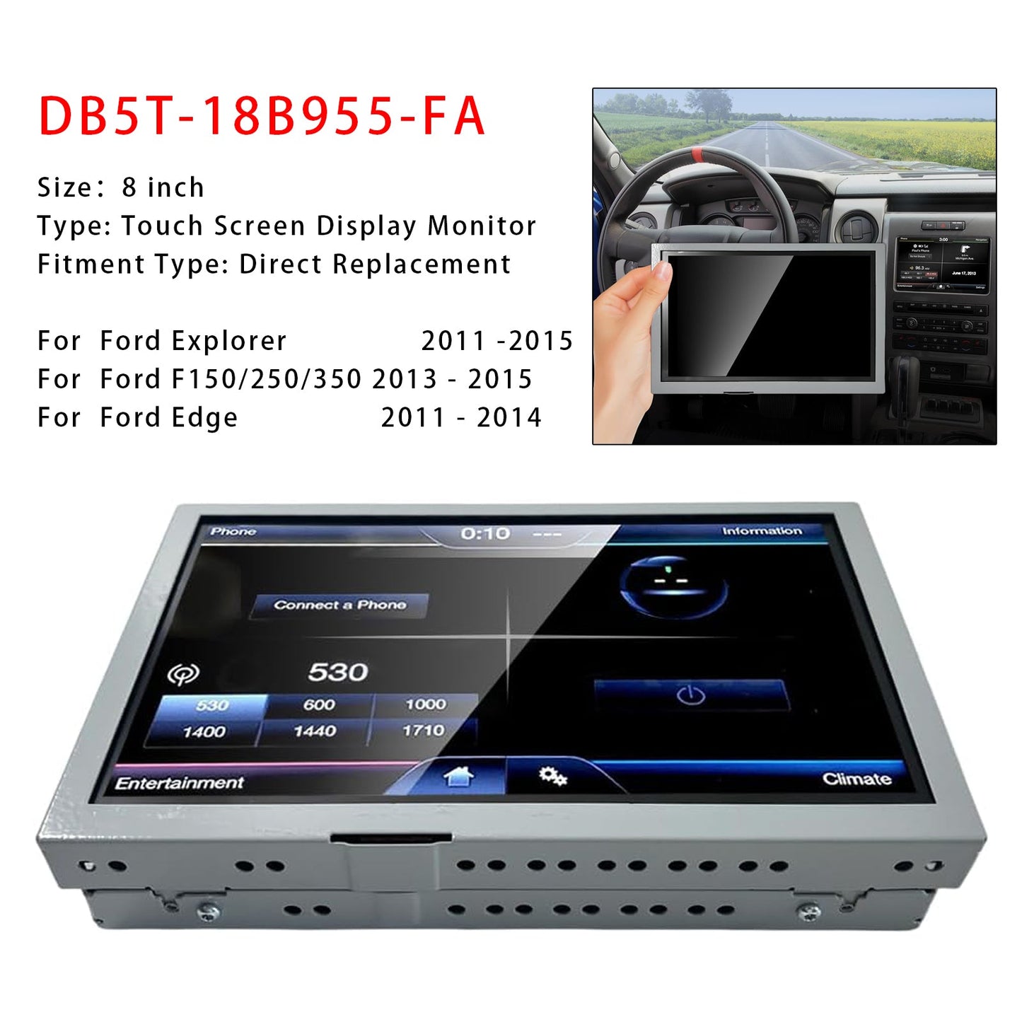 2011 -2015 Ford Explorer 8" Sync Radio Information Touch Screen Display DC3T-18B955-F DT4T-18B955-FB
