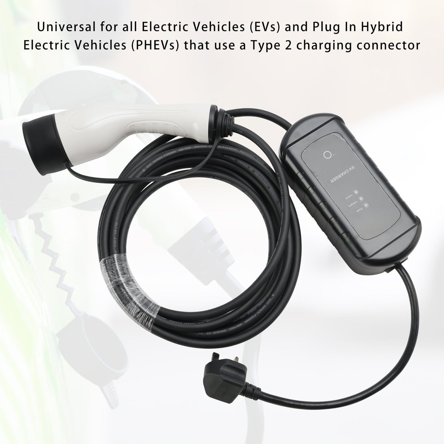 Type 2 Portable EV Charger 8 Metre Cable UK 3 Pin Plug 10A